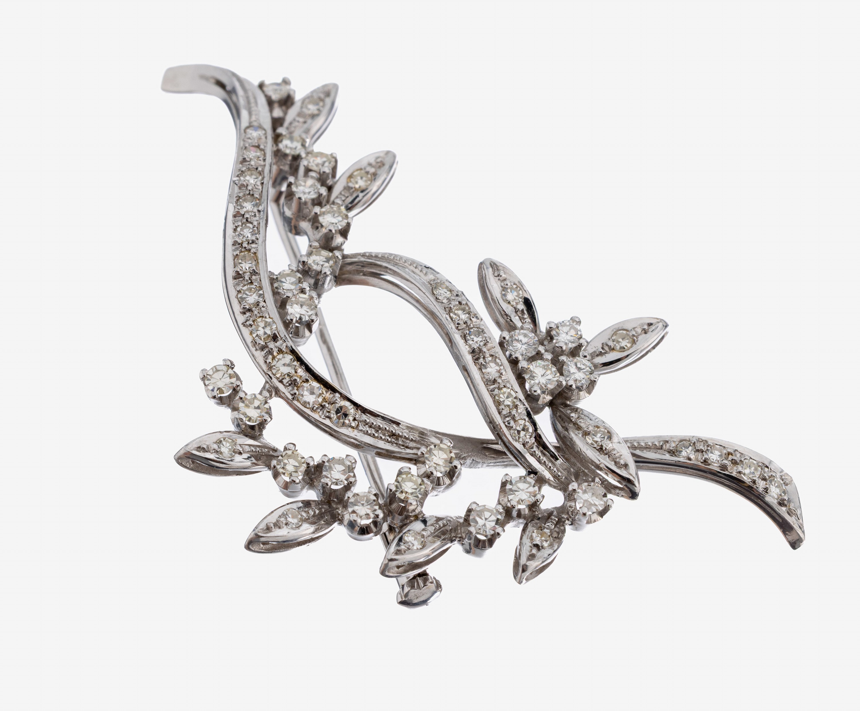 Image 27112102 - 18 kt Gold Diamant-Brosche, 1960er Jahre, WG 750/000, abstrakt floral, 4 Brillanten und ...