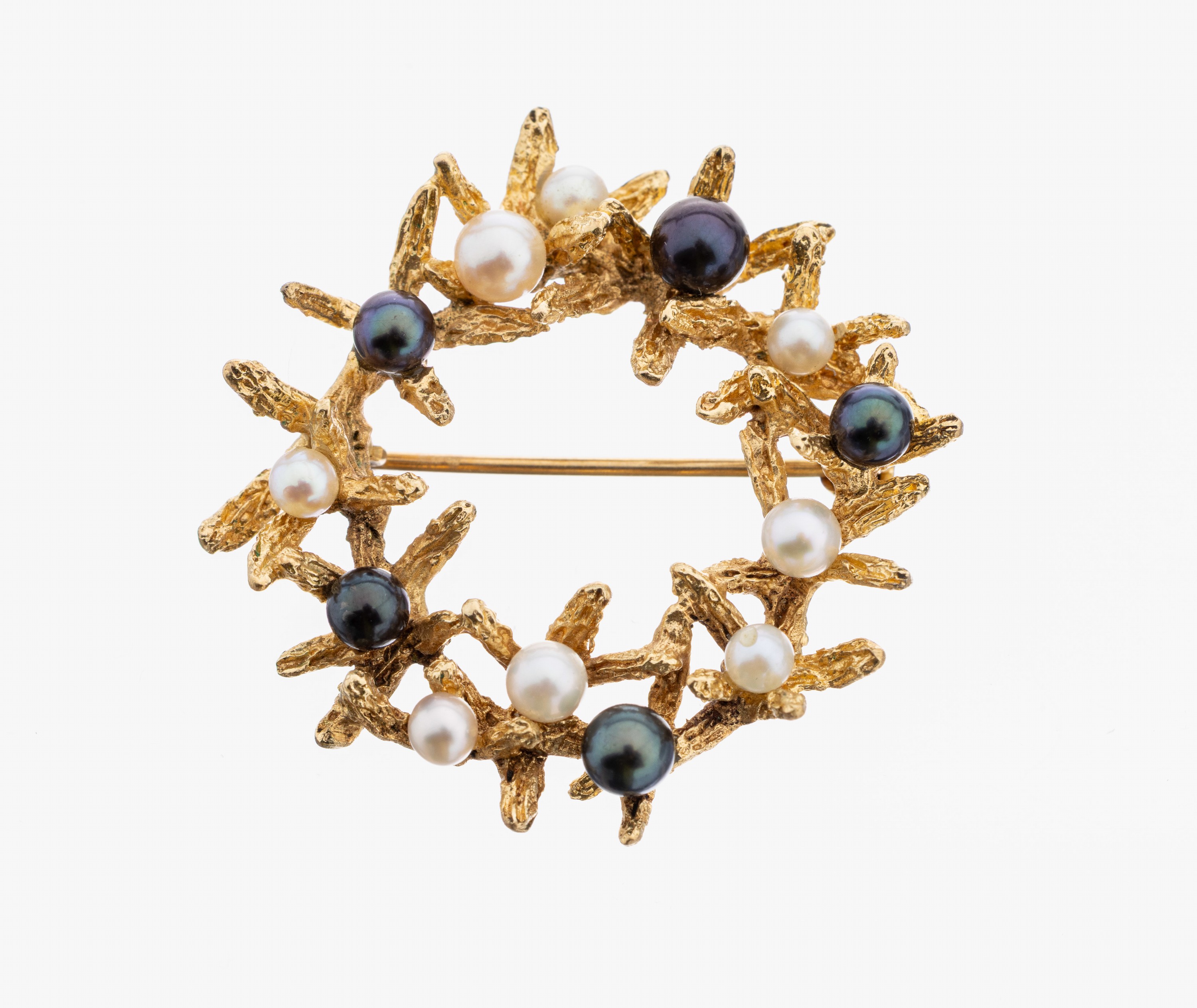 Image 27112110 - 14 kt Gold Perl-Brosche, GG 585/000, abstraktes Design, Oberfläche strukt., 13 ...