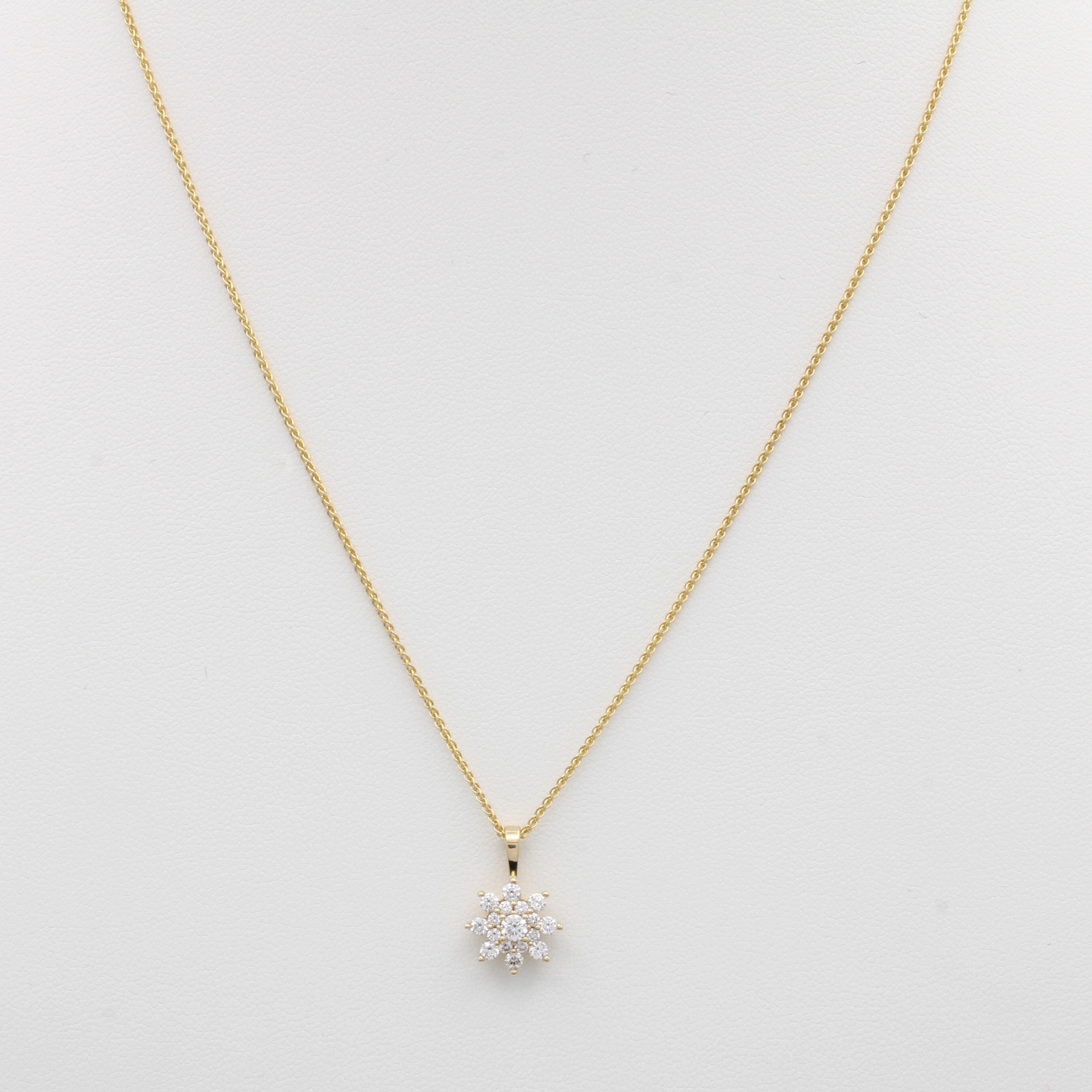 Image 27112128 - Anhänger mit Brillanten an Kette, GG 585/000, 17 Brill. blütenförm. gef. zus. ca. ...