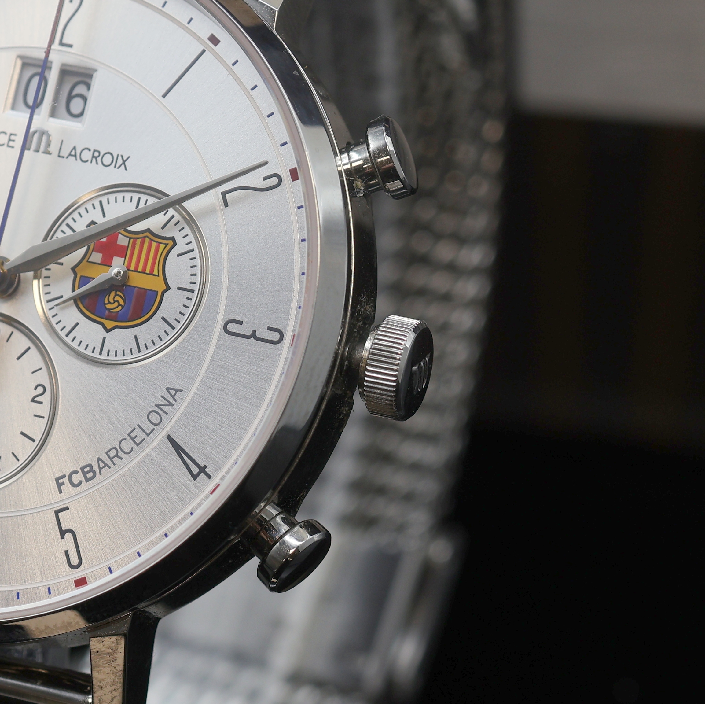 Detail b: MAURICE LACROIX Eliros FC Barcelona Edition Referenz EL1088, quarz, Schweiz um 2022, Edelstahlgeh. inkl. Meshband, Boden aufgedr., silb. Zifferbl. m. ...