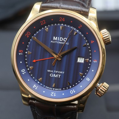 27112101a - MIDO Multifort GMT vergoldete Herrenarmbanduhr Referenz M005.929A, Schweiz um 2018, ...