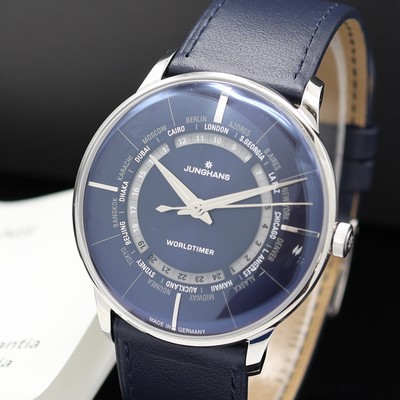 27112107a - JUNGHANS Meister Worldtimer Herrenarmbanduhr Referenz 27/3010, Automatik, Edelstahlgeh. ...