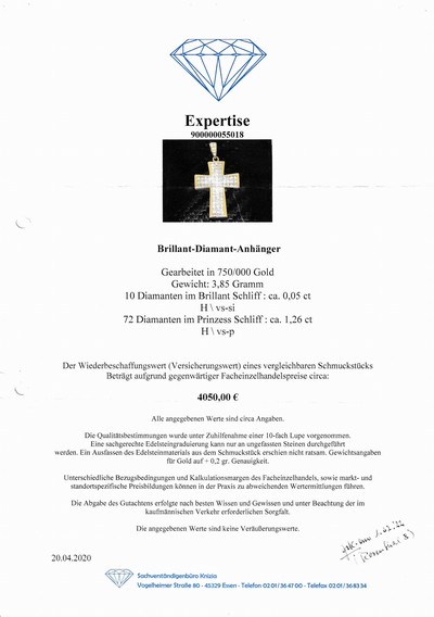 27112178a - 18 kt Gold Diamant-Kreuzanhänger, GG 750/000, 72 Princess-Cut Diamanten zus. ca. 1.26 ...