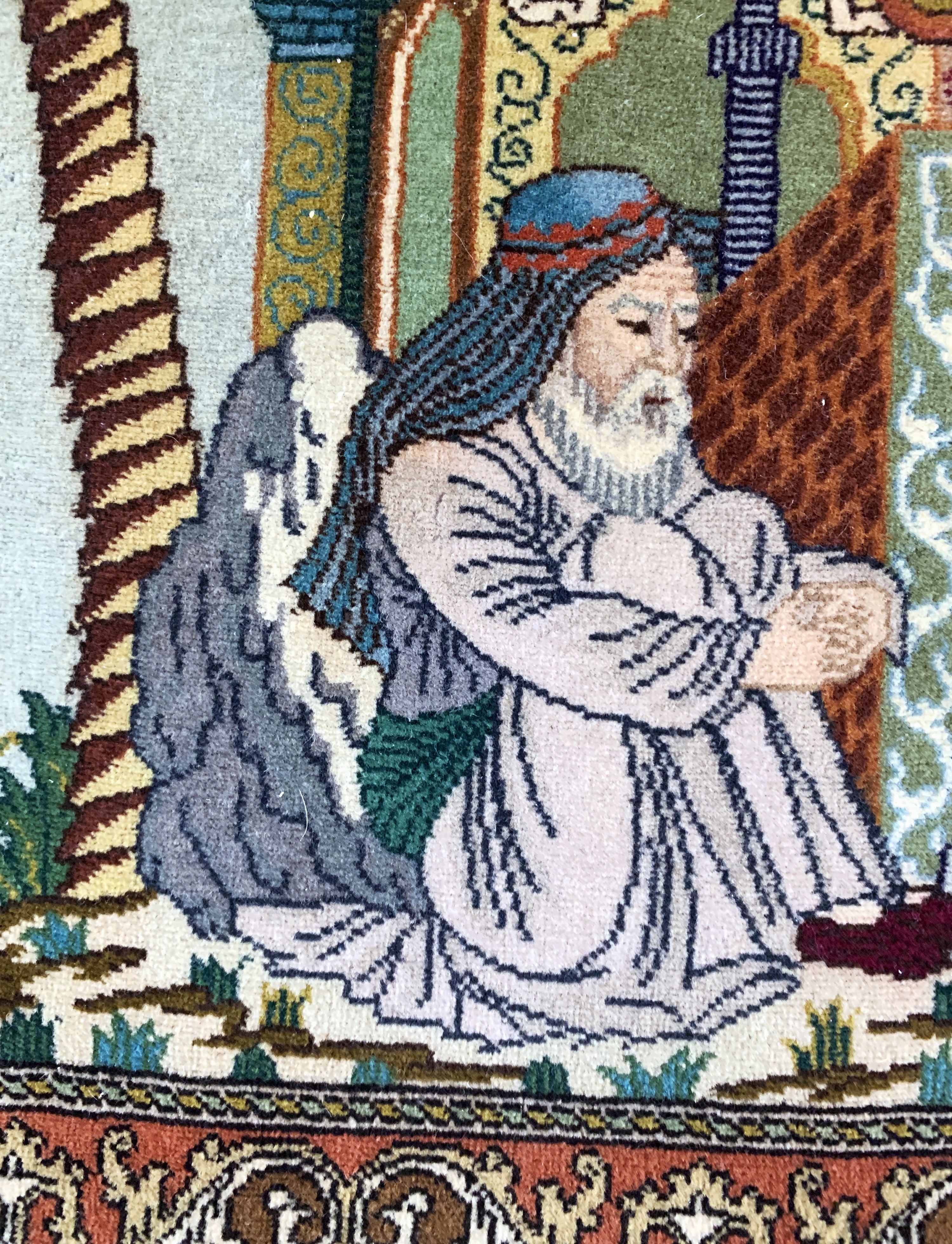 Detail c: Täbriz fein alt Persien, "Josef & Jakob", Anfang 20.Jhd, Wolle auf Baumwolle, ca. 62 x 50 cm, EHZ: 1-2