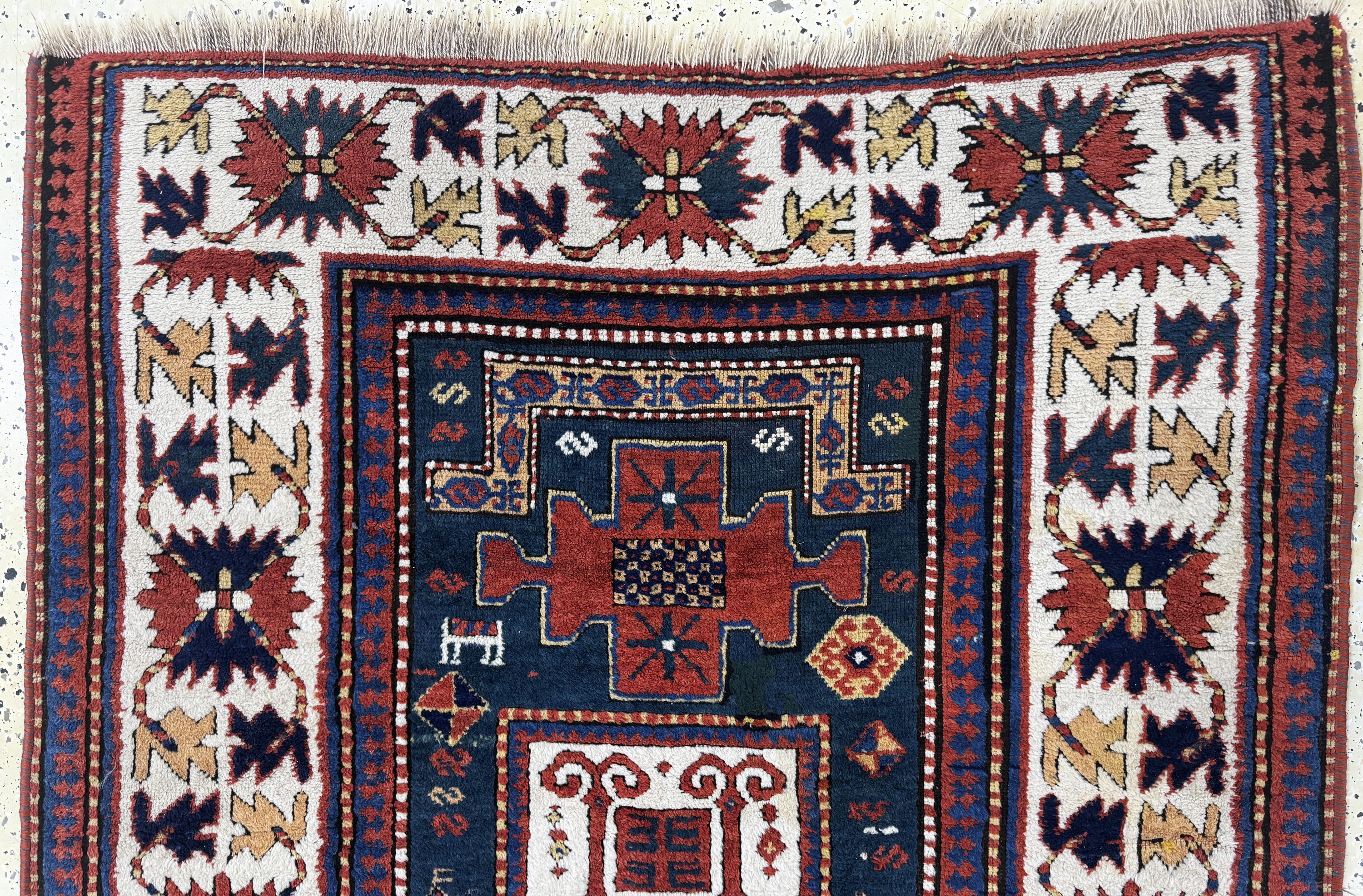 Detail a: "Karachoph-Kazak"antik, Kaukasus, 19.Jhd, Wolle auf Wolle, ca. 230 x 133 cm, verkürzt, EHZ: 3