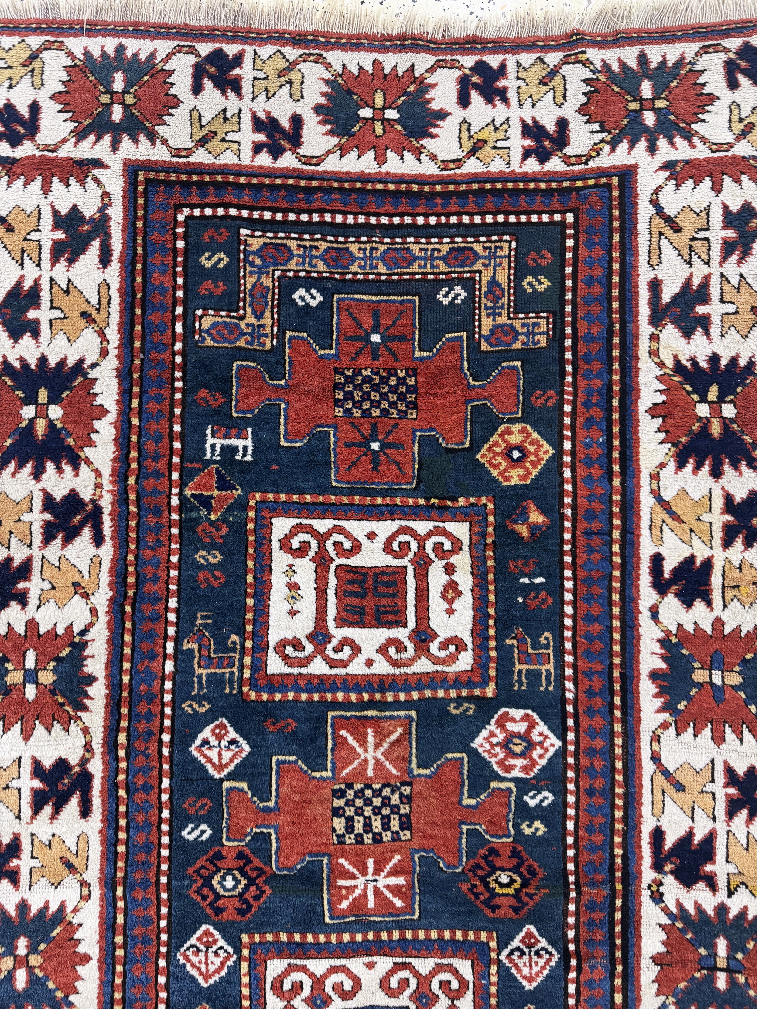 Detail d: "Karachoph-Kazak"antik, Kaukasus, 19.Jhd, Wolle auf Wolle, ca. 230 x 133 cm, verkürzt, EHZ: 3