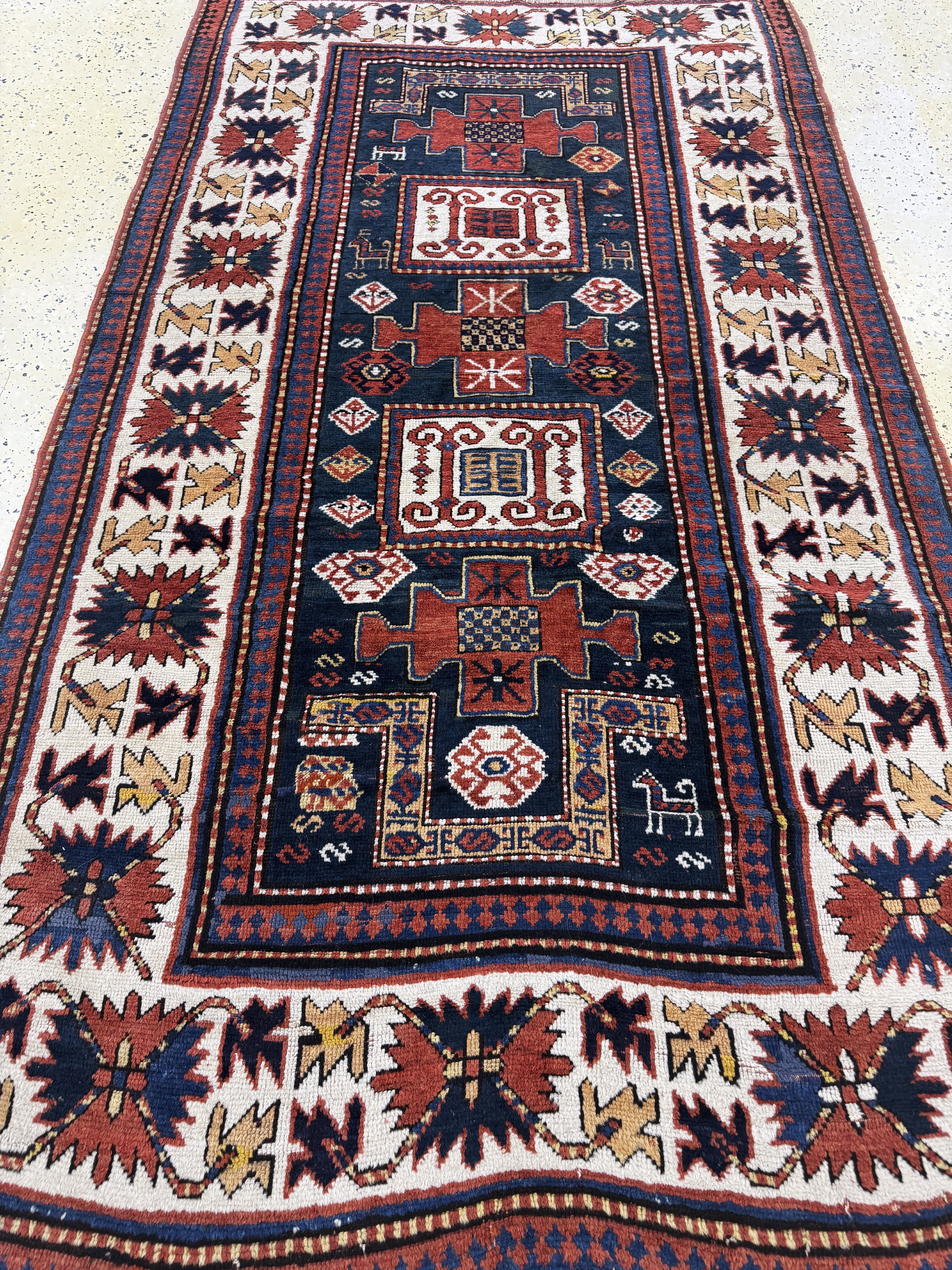 Detail f: "Karachoph-Kazak"antik, Kaukasus, 19.Jhd, Wolle auf Wolle, ca. 230 x 133 cm, verkürzt, EHZ: 3