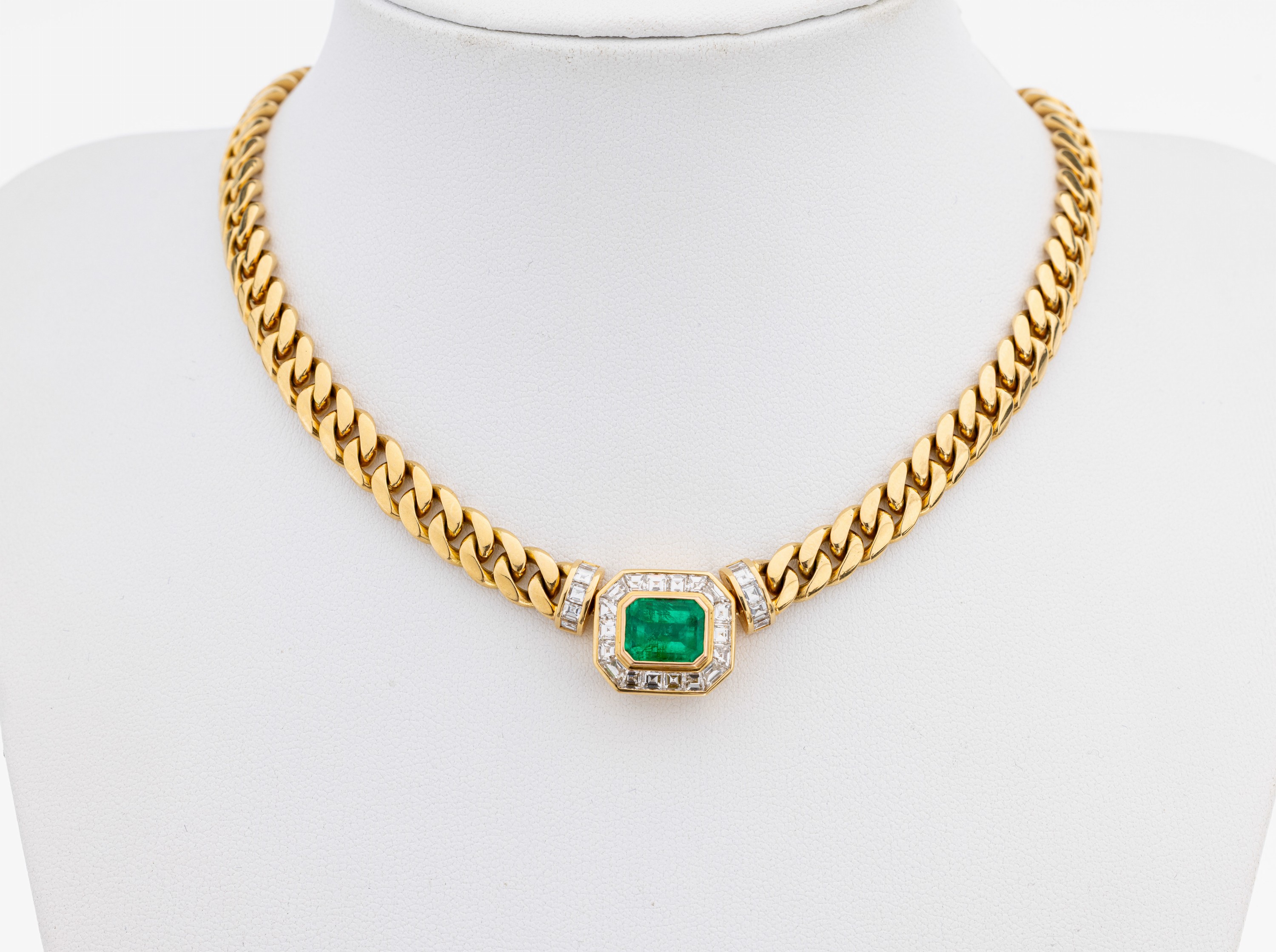 Image 27112245 - 18 kt Gold Smaragd-Diamant-Collier, GG 750/000, schwere qualitätvolle Verarbeitung, ...