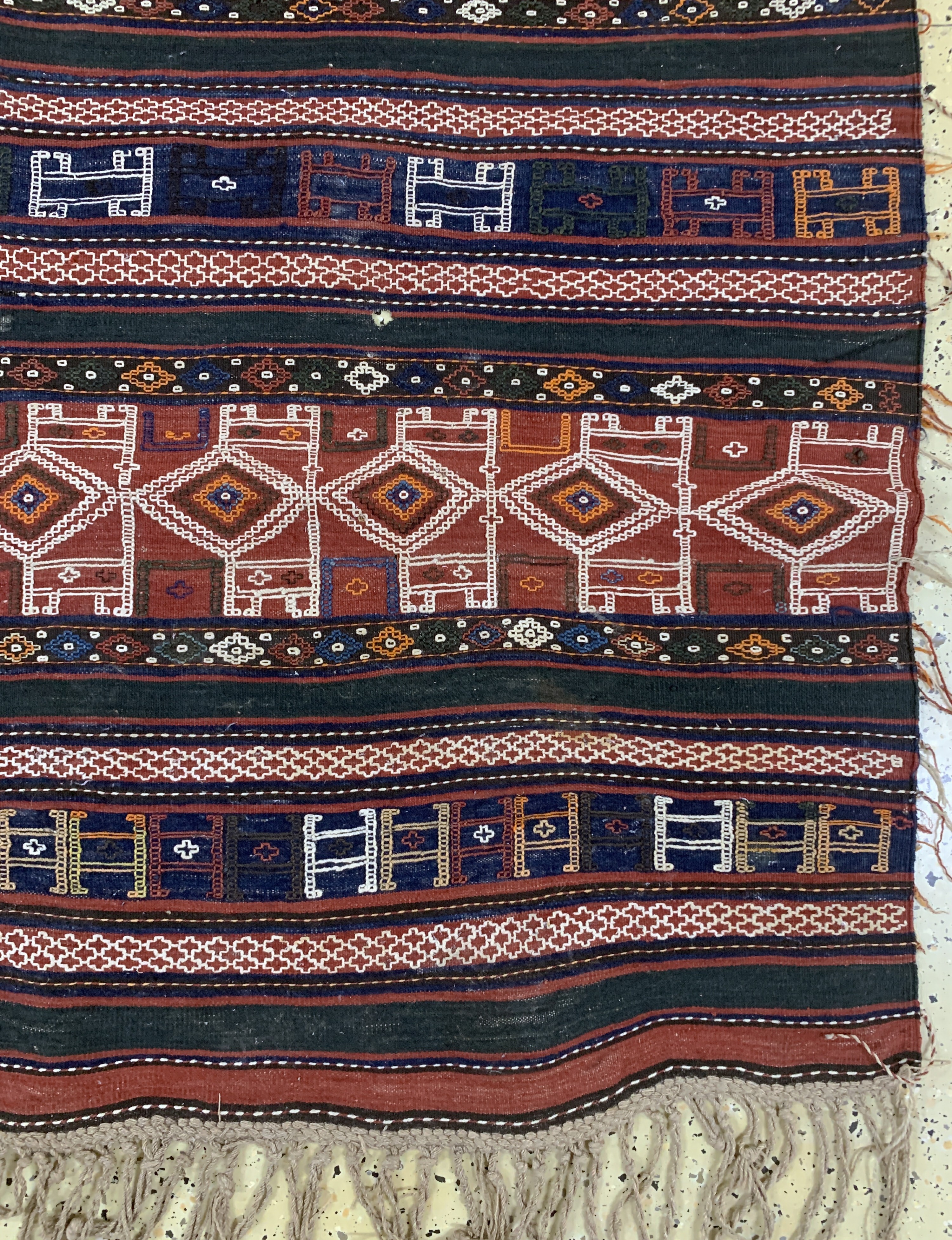 Detail a: Sumakh-Kelim antik, Türkei, um 1900, Wolle auf Wolle, ca. 225 x 177 cm, EHZ: 2, (kleine Löcher)