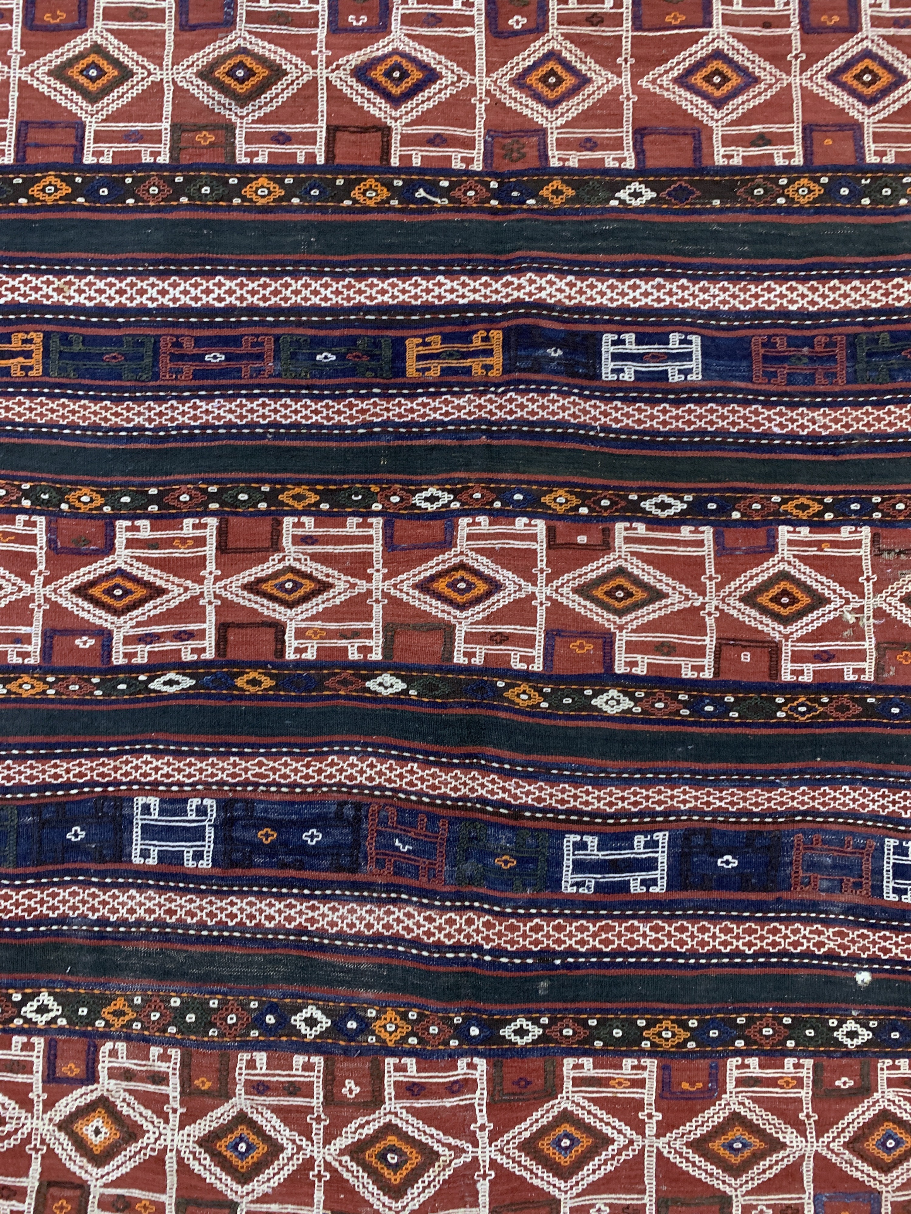 Detail e: Sumakh-Kelim antik, Türkei, um 1900, Wolle auf Wolle, ca. 225 x 177 cm, EHZ: 2, (kleine Löcher)