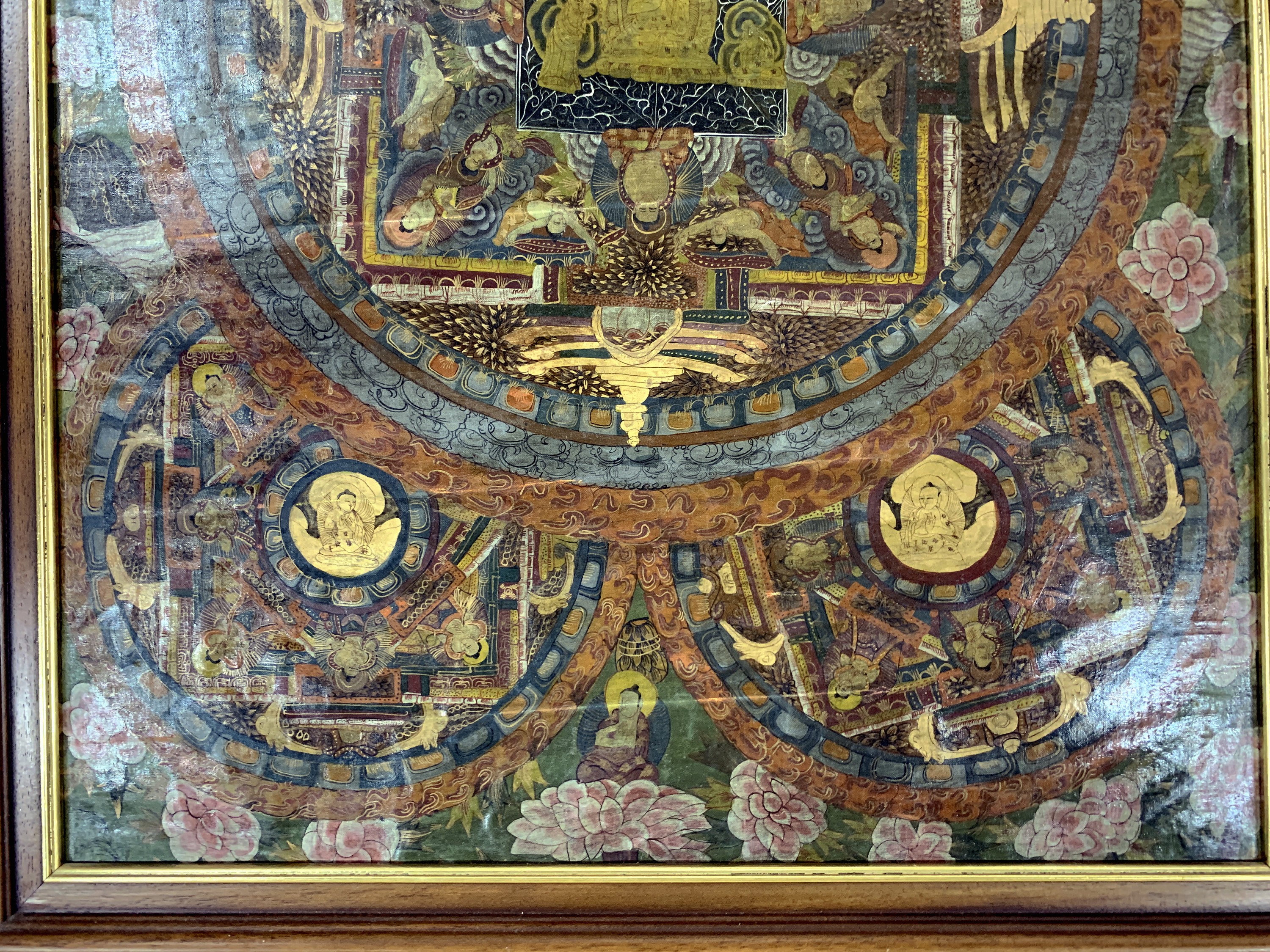 Detail b: Thangka alt, Tibet, Ende 20.Jhd, Papiermalerei, ca. 88 x 63 cm, EHZ: 1-2, (gerahmt)