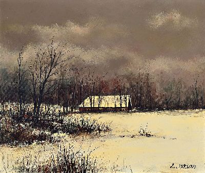 Image Luciana Parsini, born 1939, Italian artist, winter landscape with courtyard, in the style ...