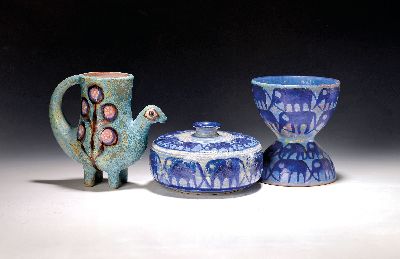 Image 3 Vasen von Eva Fritz-Lindner (1933-2017), Karlsruher Majolika, 2x blau glasiert mit ...