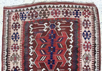 27112247a - Antiker Kelim, Kaukasus, 19.Jhd, Wolle auf Wolle, ca. 420 x 135 cm, EHZ: 2, (kleine ...
