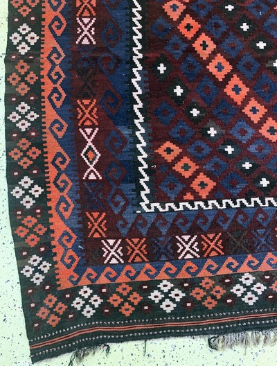 27112436b - Meymaneh Kelim, Afghanistan, Anfang 20.Jhd,Wolle auf Wolle, ca. 455 x 310 cm, EHZ: 2 ...