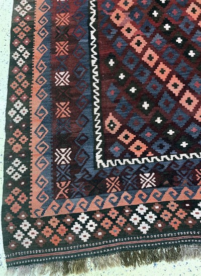 27112436h - Meymaneh Kelim, Afghanistan, Anfang 20.Jhd,Wolle auf Wolle, ca. 455 x 310 cm, EHZ: 2 ...