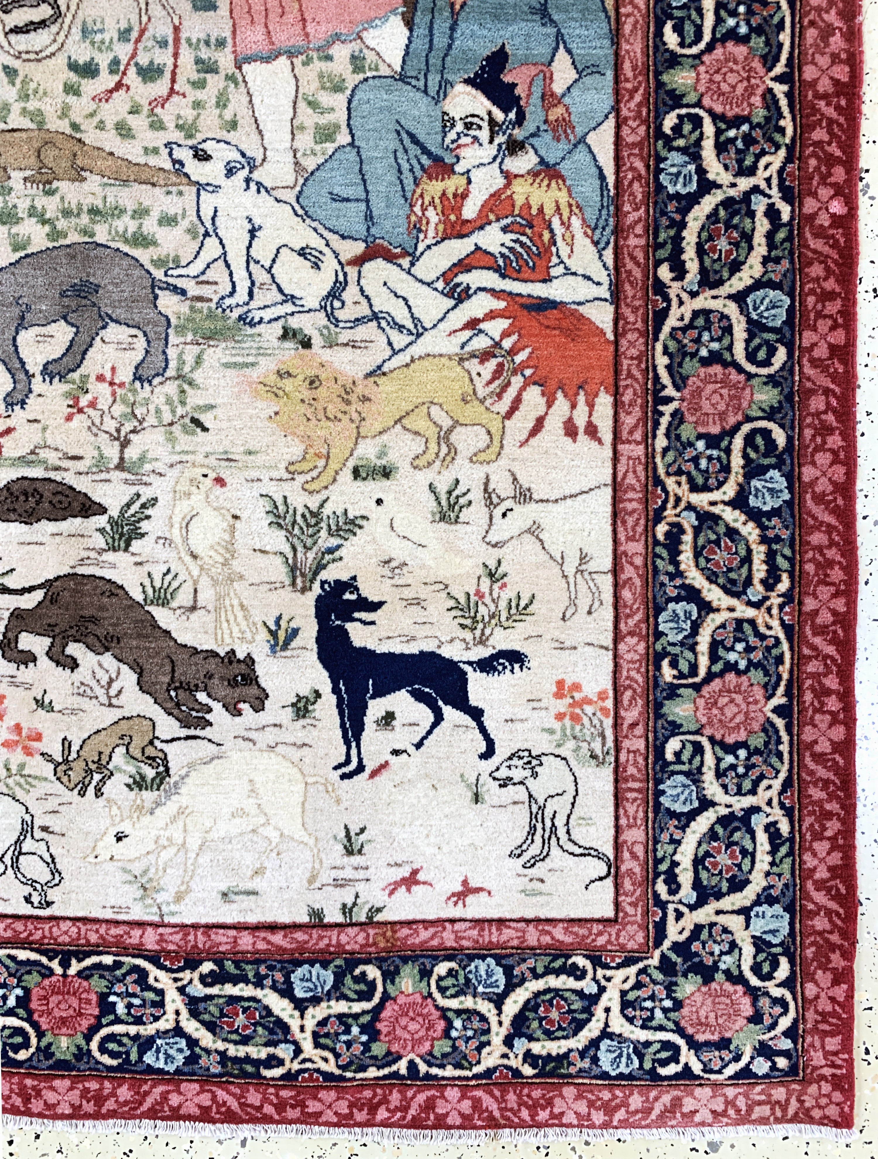Detail a: Keschan Kork fein Persien, Prophet Sulaiman(Salomon), Anfang 20.Jhd, Korkwolle auf Baumwolle, ca. 212 x 140 cm, EHZ: 1-2