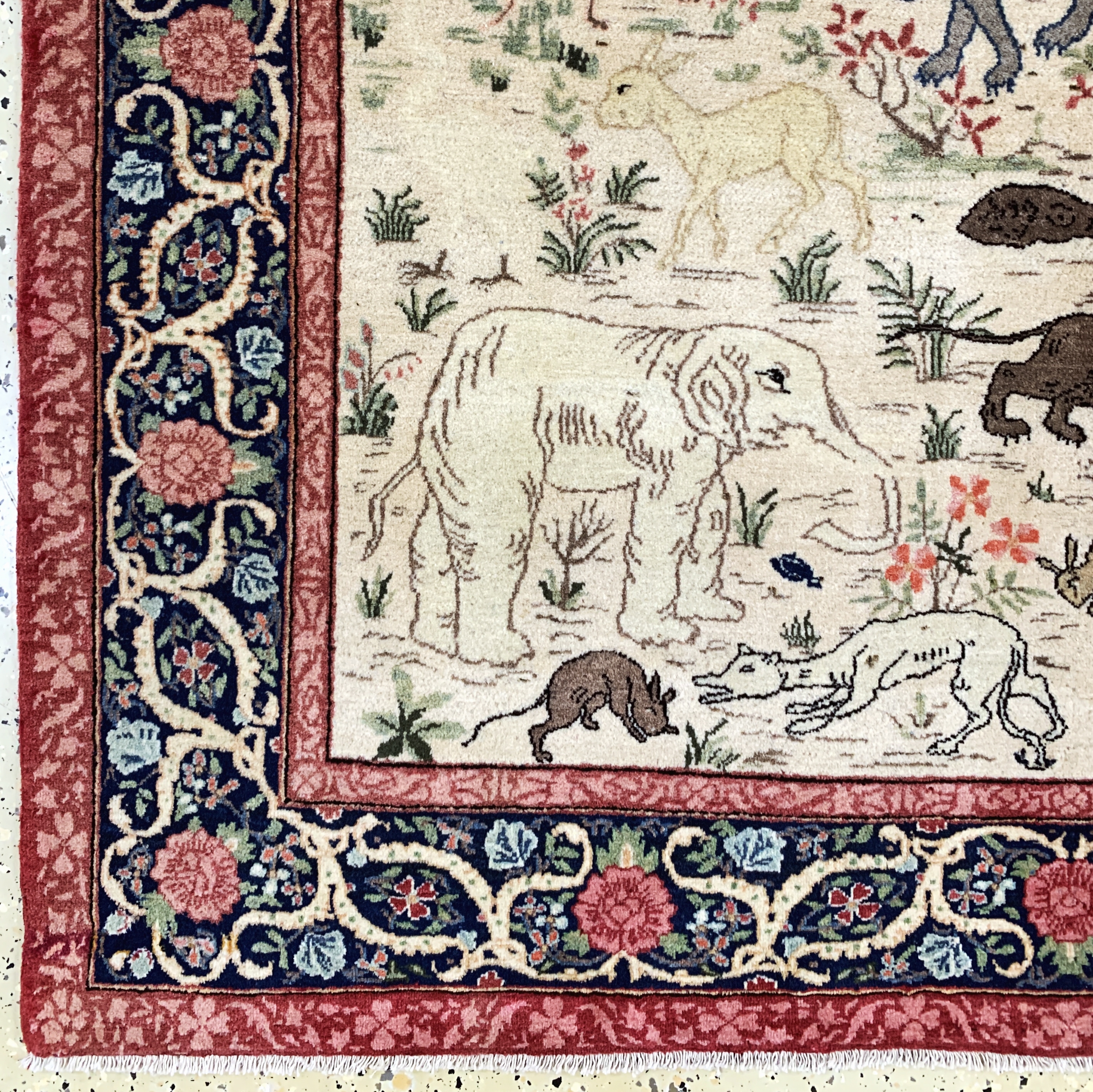 Detail b: Keschan Kork fein Persien, Prophet Sulaiman(Salomon), Anfang 20.Jhd, Korkwolle auf Baumwolle, ca. 212 x 140 cm, EHZ: 1-2