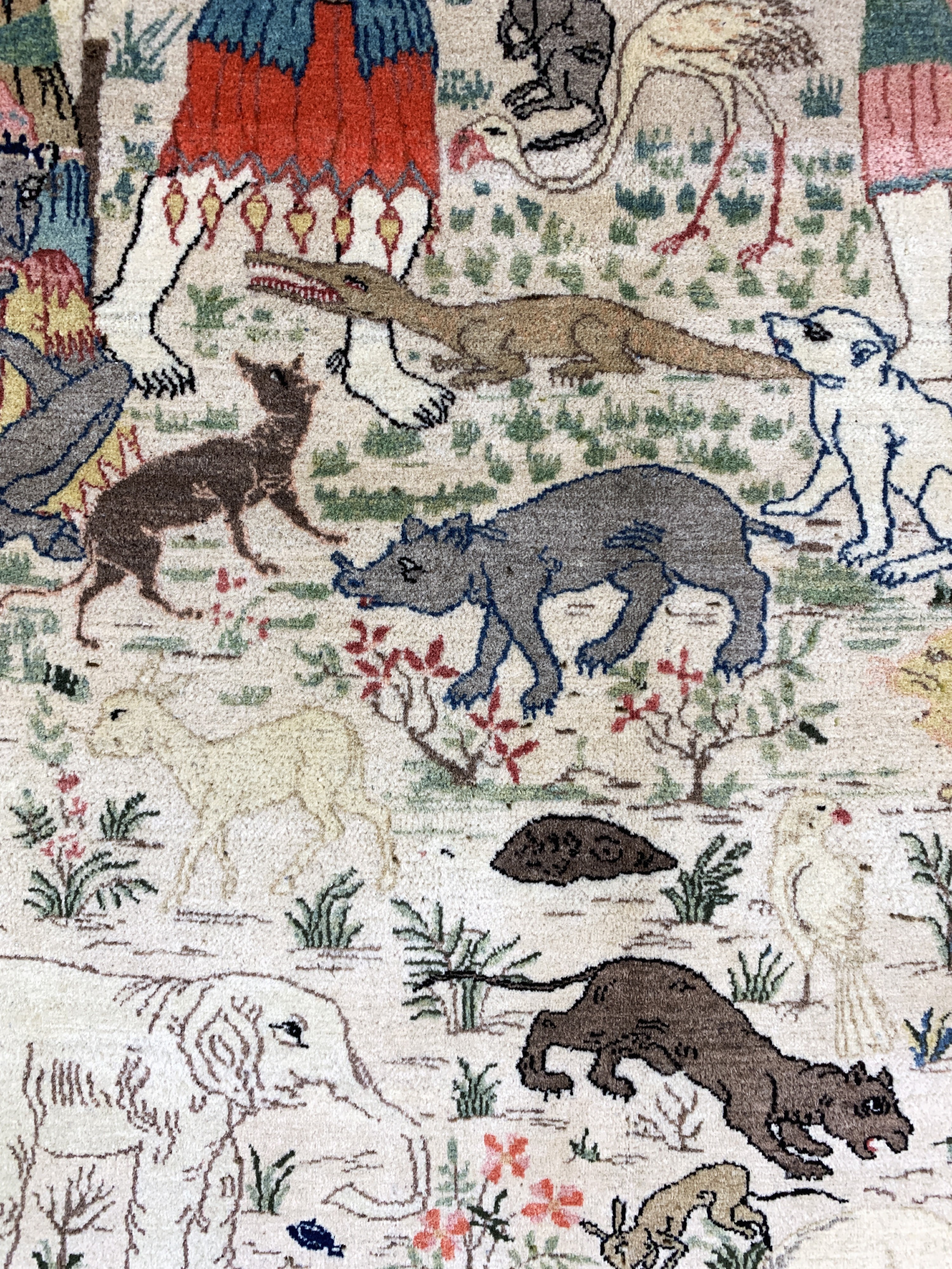 Detail c: Keschan Kork fein Persien, Prophet Sulaiman(Salomon), Anfang 20.Jhd, Korkwolle auf Baumwolle, ca. 212 x 140 cm, EHZ: 1-2
