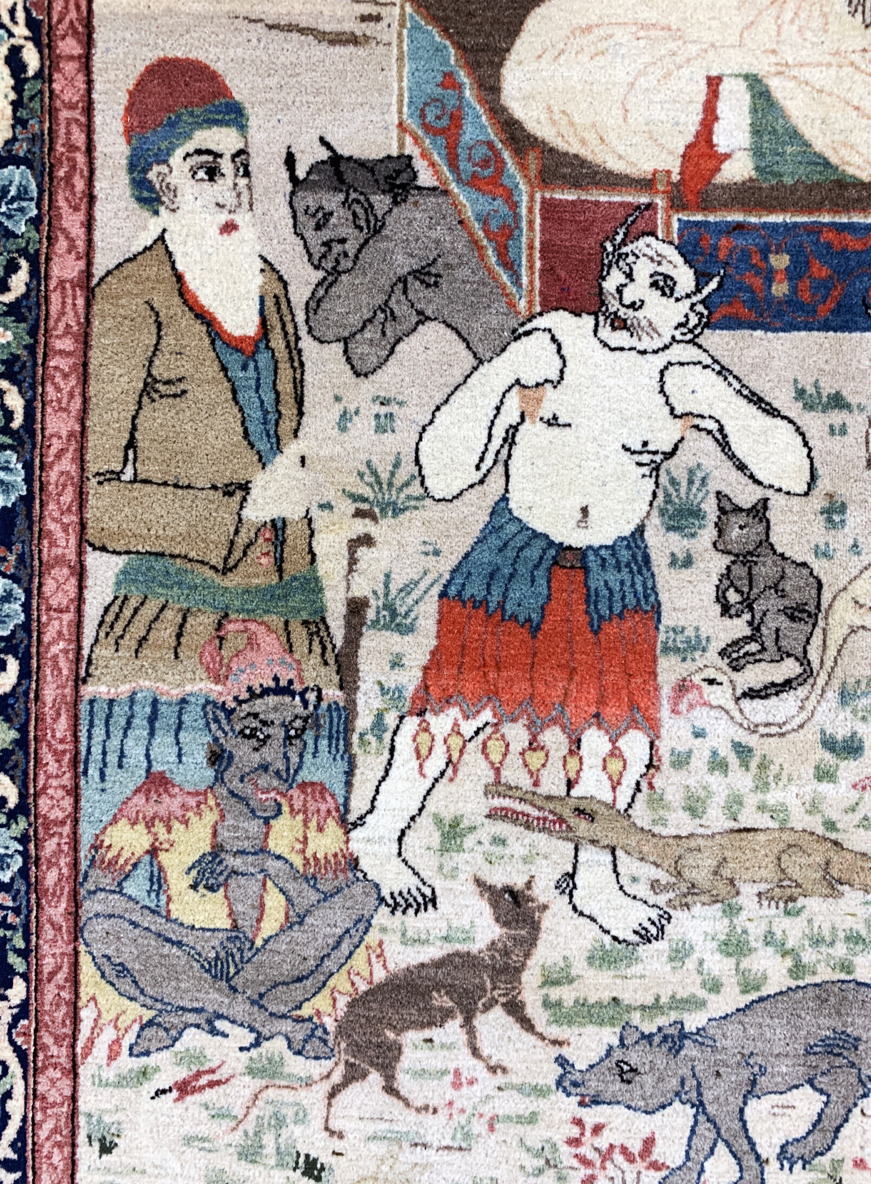 Detail d: Keschan Kork fein Persien, Prophet Sulaiman(Salomon), Anfang 20.Jhd, Korkwolle auf Baumwolle, ca. 212 x 140 cm, EHZ: 1-2