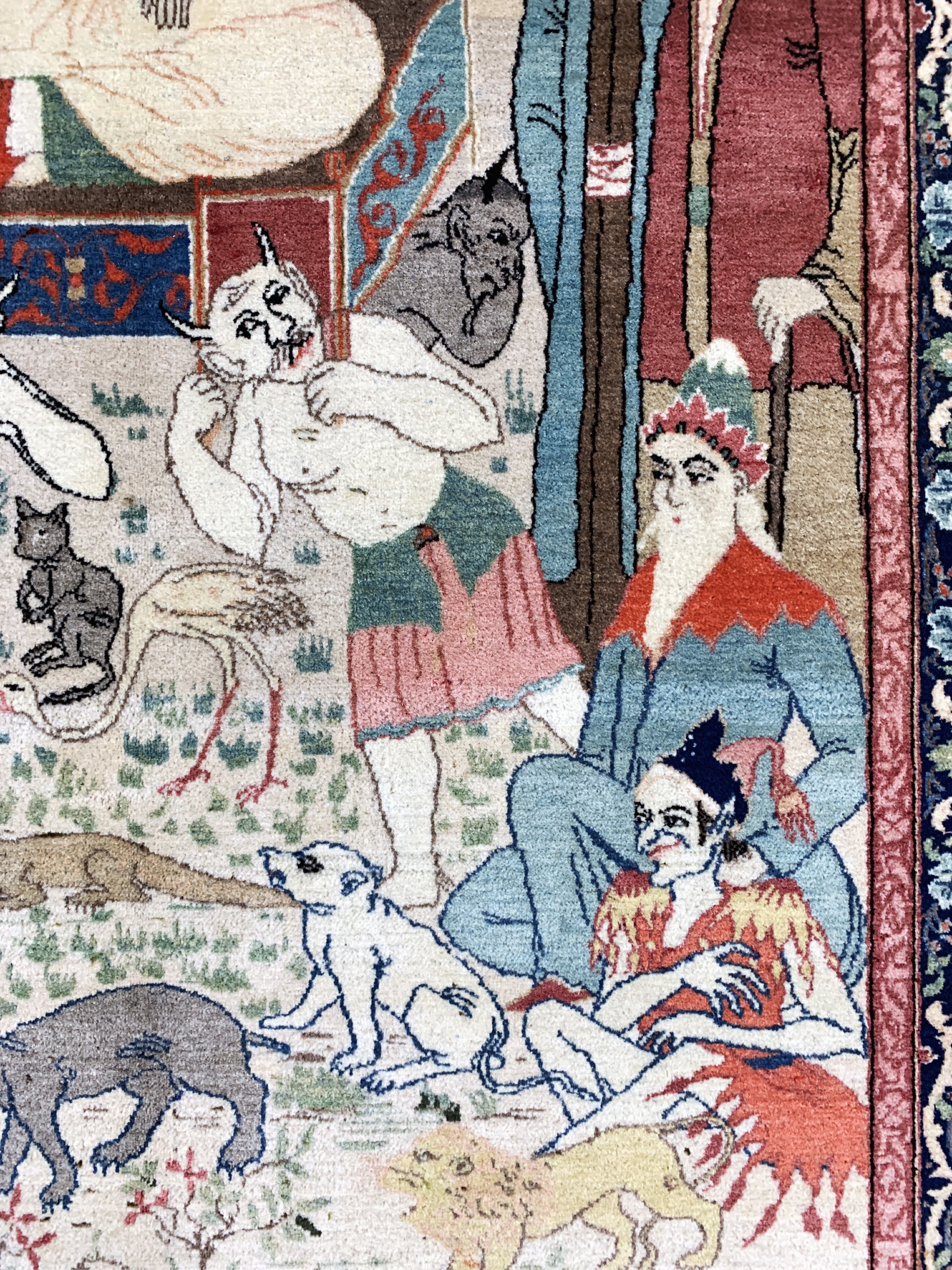 Detail e: Keschan Kork fein Persien, Prophet Sulaiman(Salomon), Anfang 20.Jhd, Korkwolle auf Baumwolle, ca. 212 x 140 cm, EHZ: 1-2