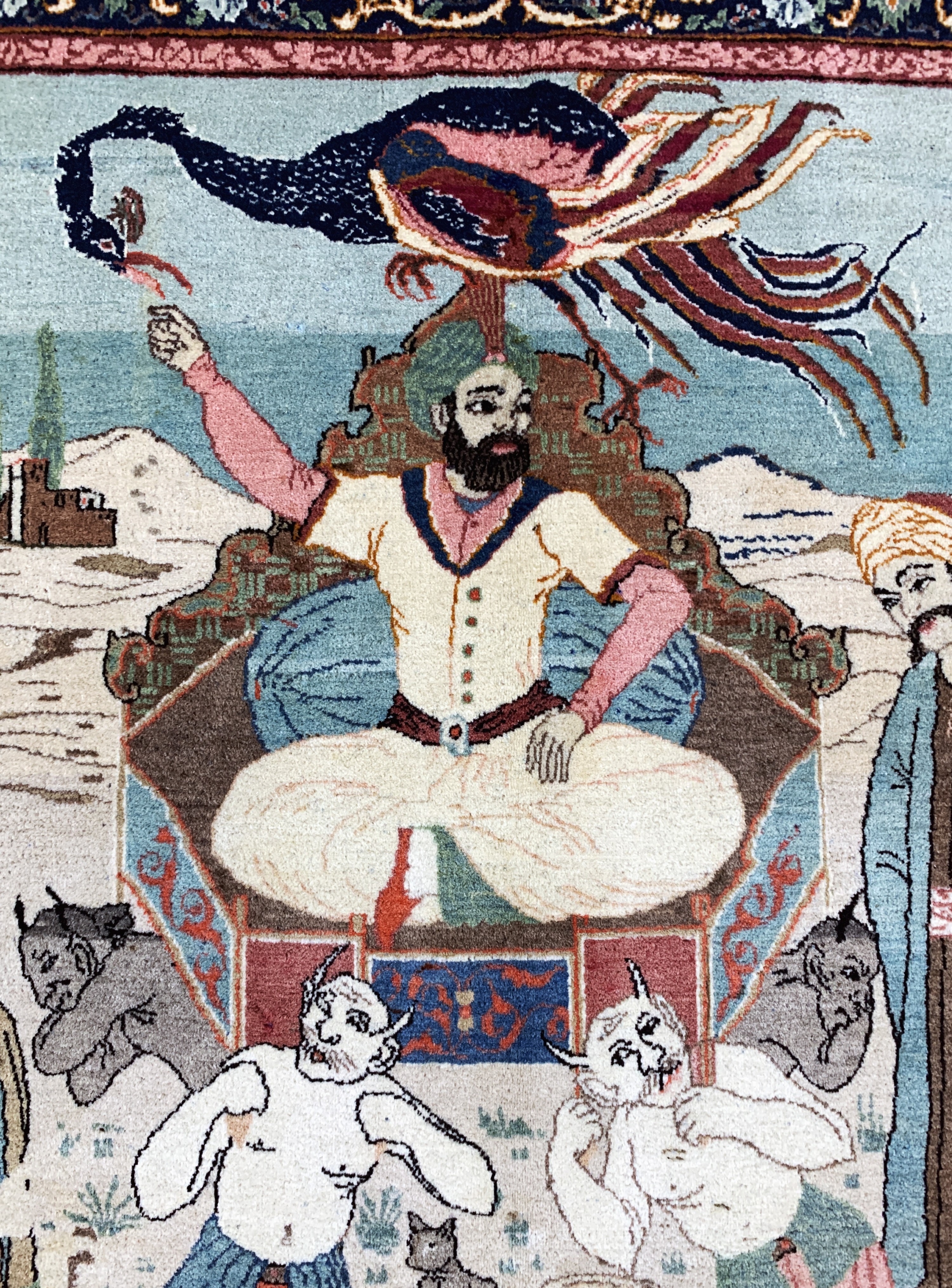 Detail f: Keschan Kork fein Persien, Prophet Sulaiman(Salomon), Anfang 20.Jhd, Korkwolle auf Baumwolle, ca. 212 x 140 cm, EHZ: 1-2