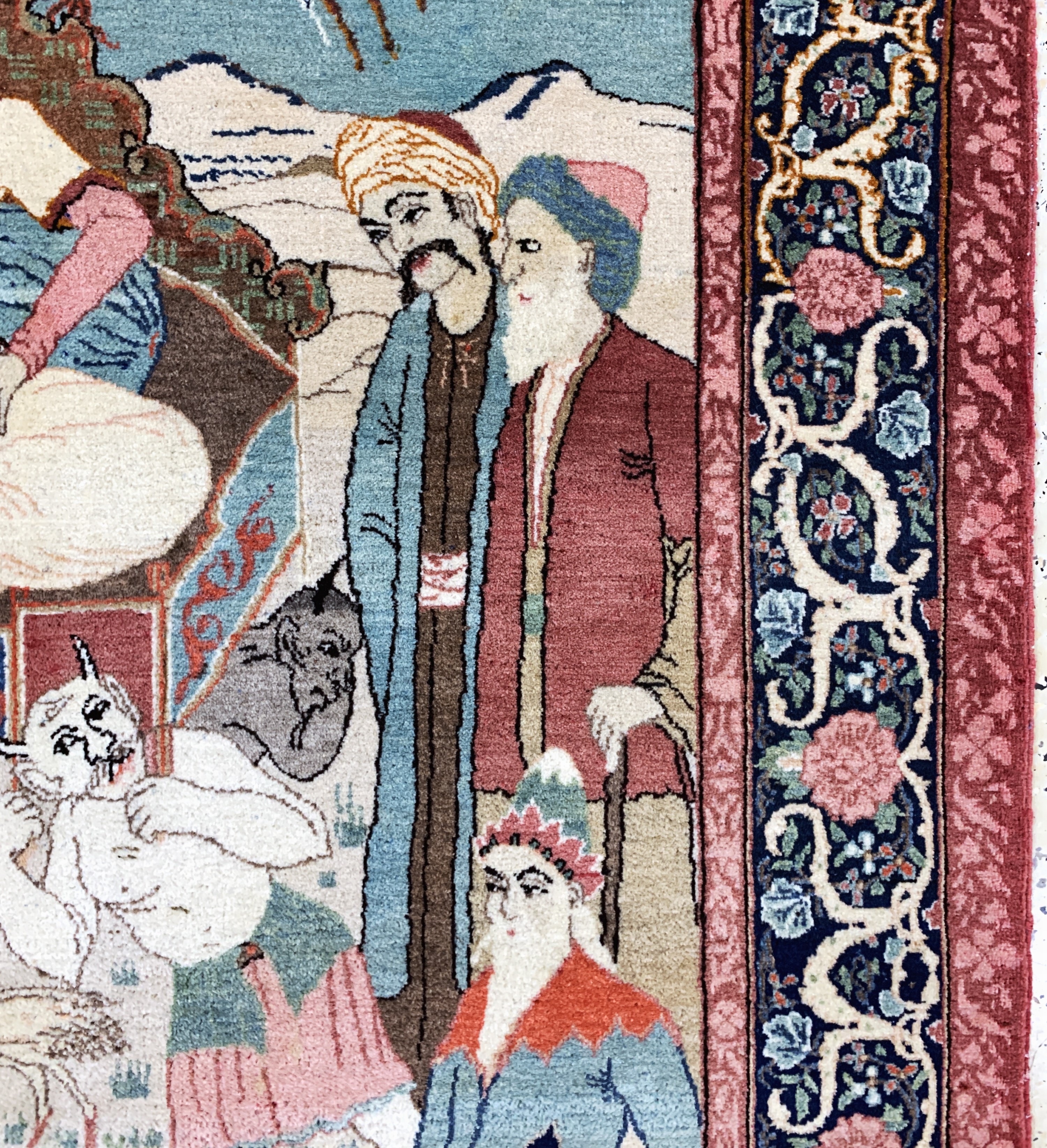 Detail g: Keschan Kork fein Persien, Prophet Sulaiman(Salomon), Anfang 20.Jhd, Korkwolle auf Baumwolle, ca. 212 x 140 cm, EHZ: 1-2