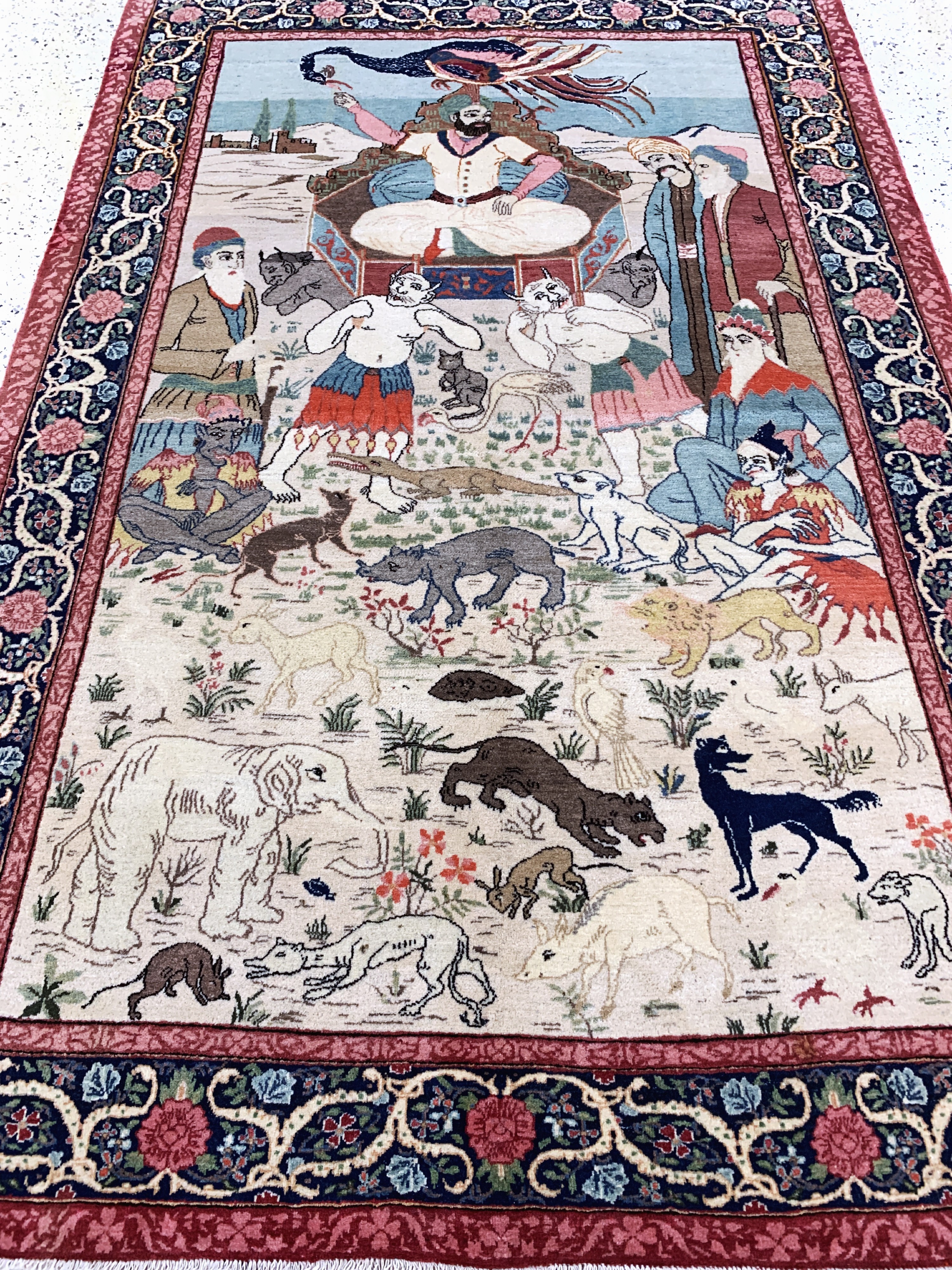 Detail i: Keschan Kork fein Persien, Prophet Sulaiman(Salomon), Anfang 20.Jhd, Korkwolle auf Baumwolle, ca. 212 x 140 cm, EHZ: 1-2