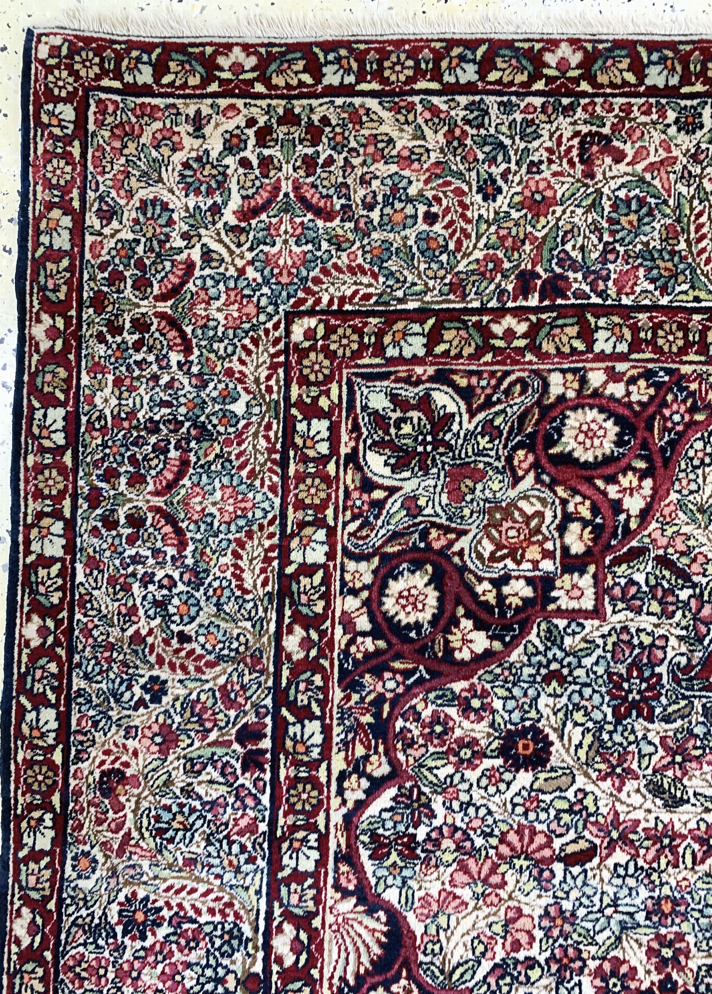 Detail e: Kerman Lawar antik, Persien, um 1900, Wolleauf Baumwolle, ca. 244 x 143 cm, gereinigt, EHZ: 1-2(kleine Restaurierung).