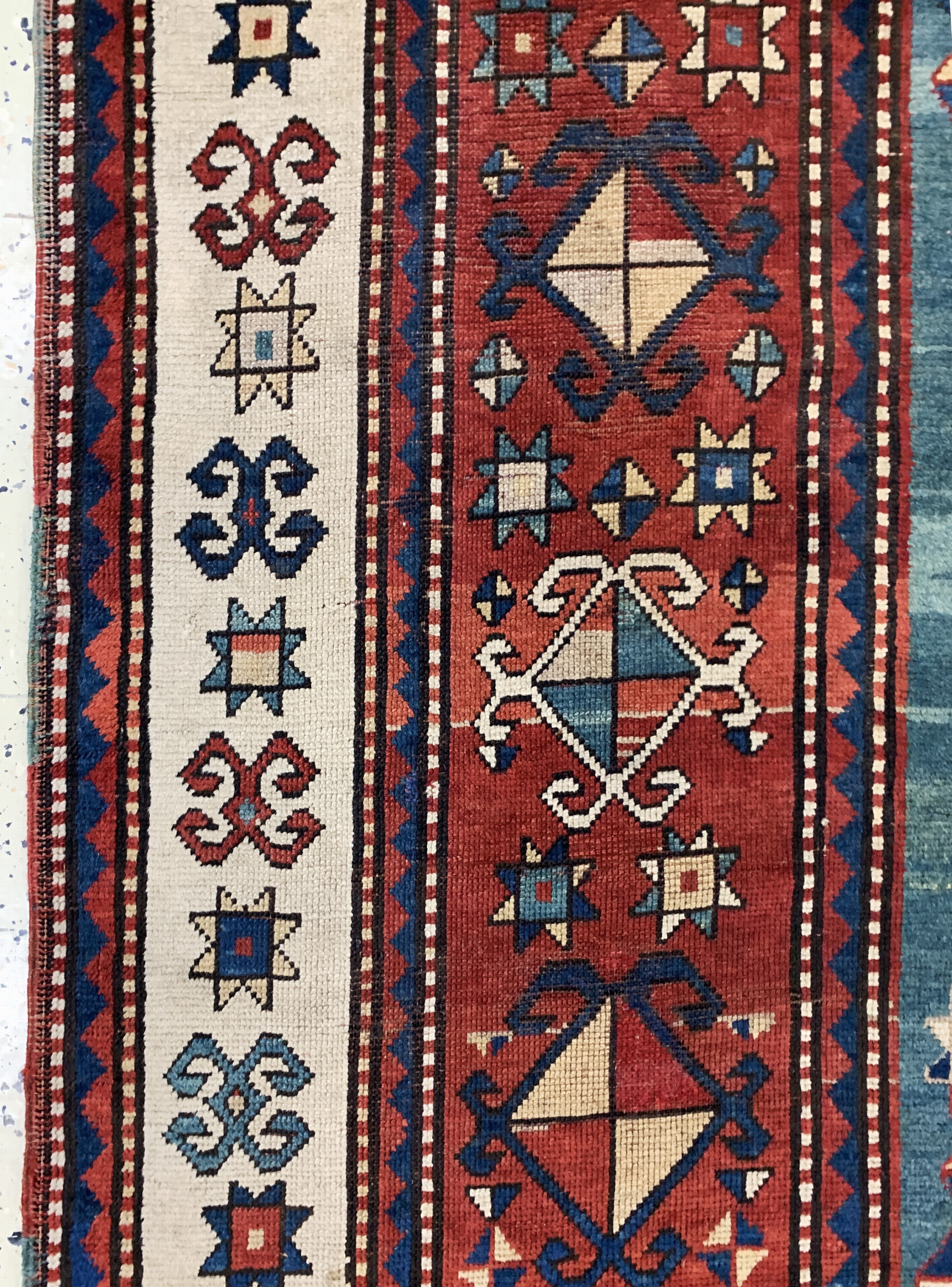 Detail d: "Karachoph-Kazak"antik, Kaukasus, 19.Jhd, Wolle auf Wolle, ca. 260 x 182 cm, EHZ: 2-3, (restauriert)