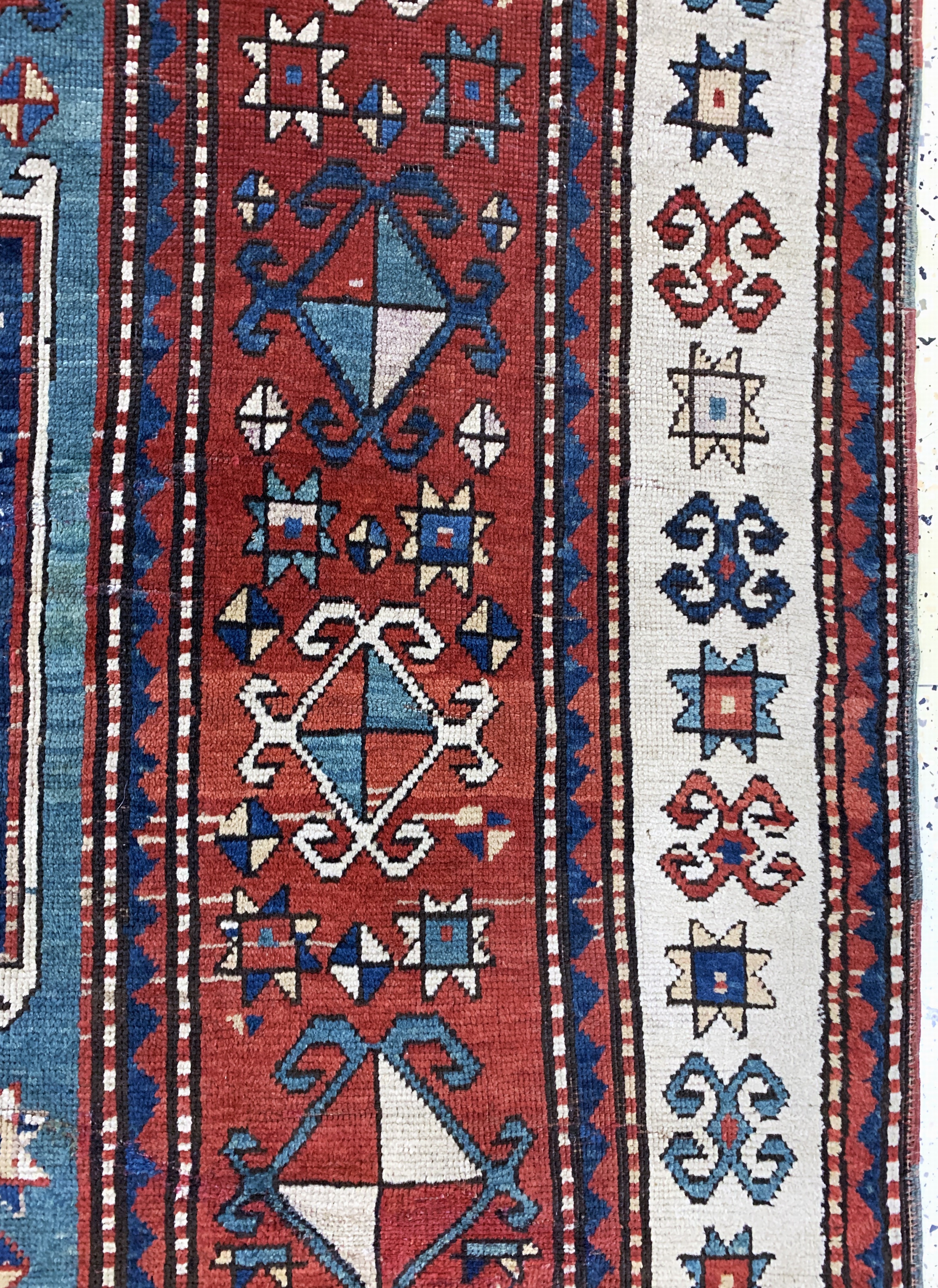 Detail e: "Karachoph-Kazak"antik, Kaukasus, 19.Jhd, Wolle auf Wolle, ca. 260 x 182 cm, EHZ: 2-3, (restauriert)