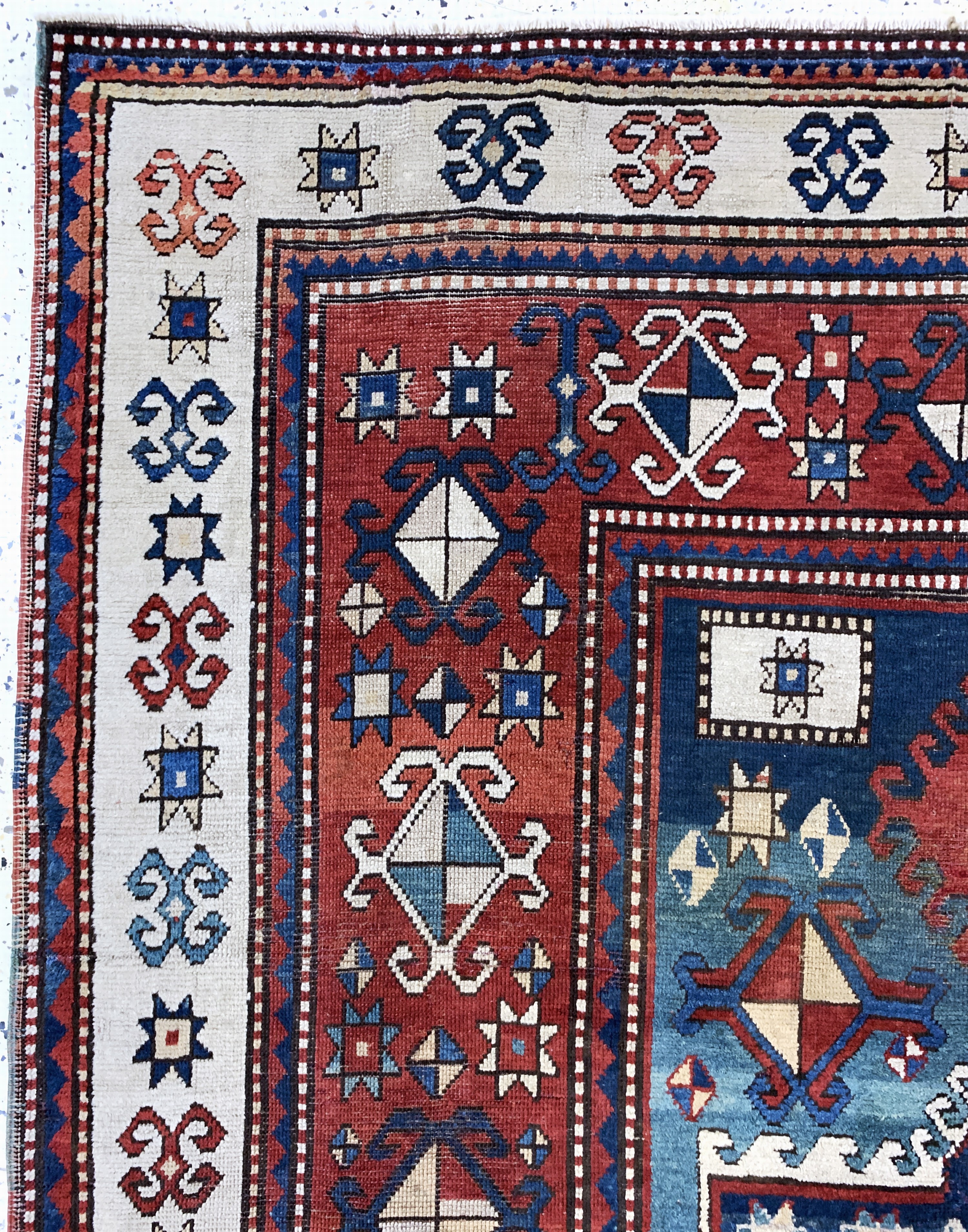 Detail f: "Karachoph-Kazak"antik, Kaukasus, 19.Jhd, Wolle auf Wolle, ca. 260 x 182 cm, EHZ: 2-3, (restauriert)