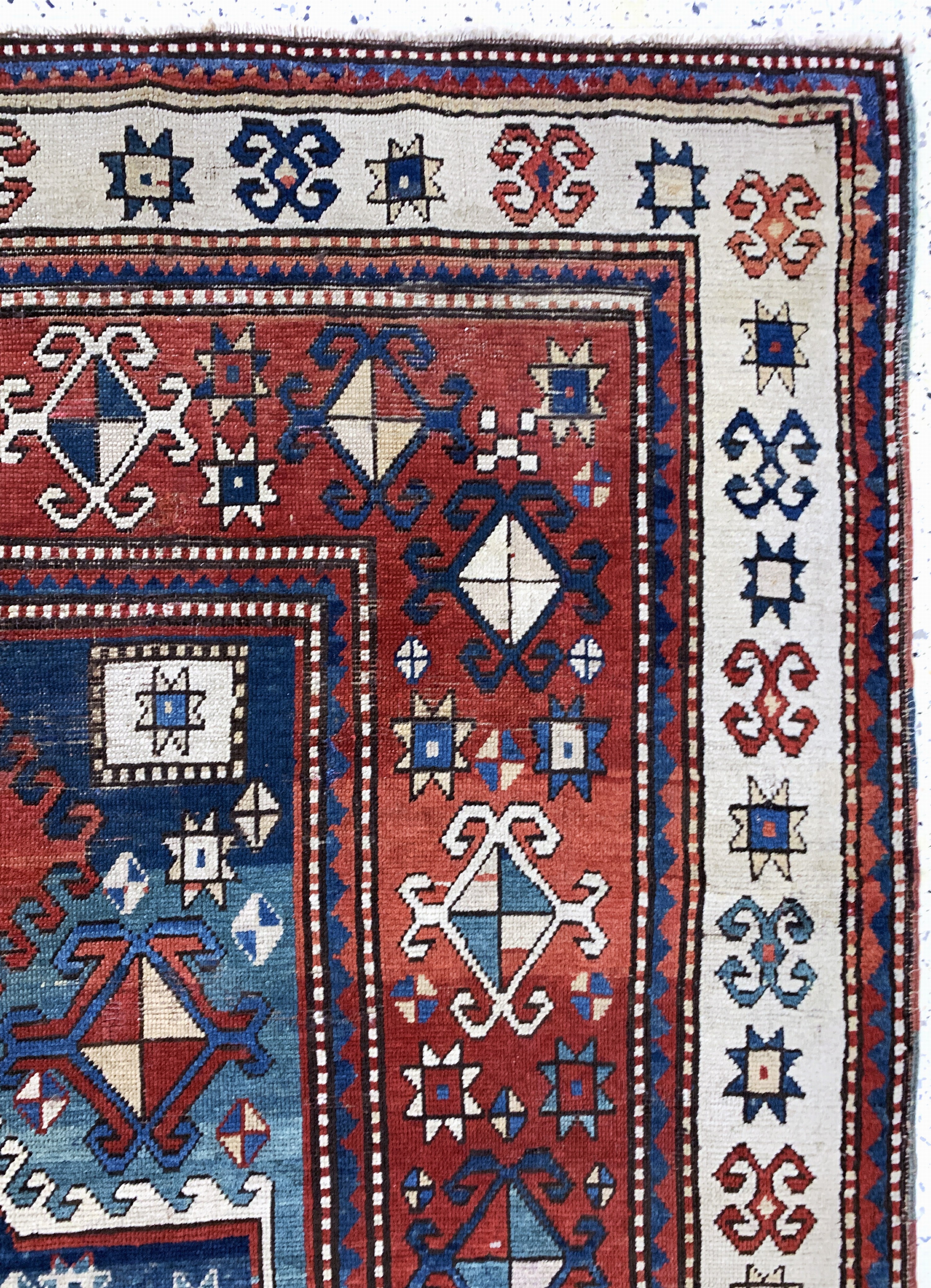 Detail g: "Karachoph-Kazak"antik, Kaukasus, 19.Jhd, Wolle auf Wolle, ca. 260 x 182 cm, EHZ: 2-3, (restauriert)