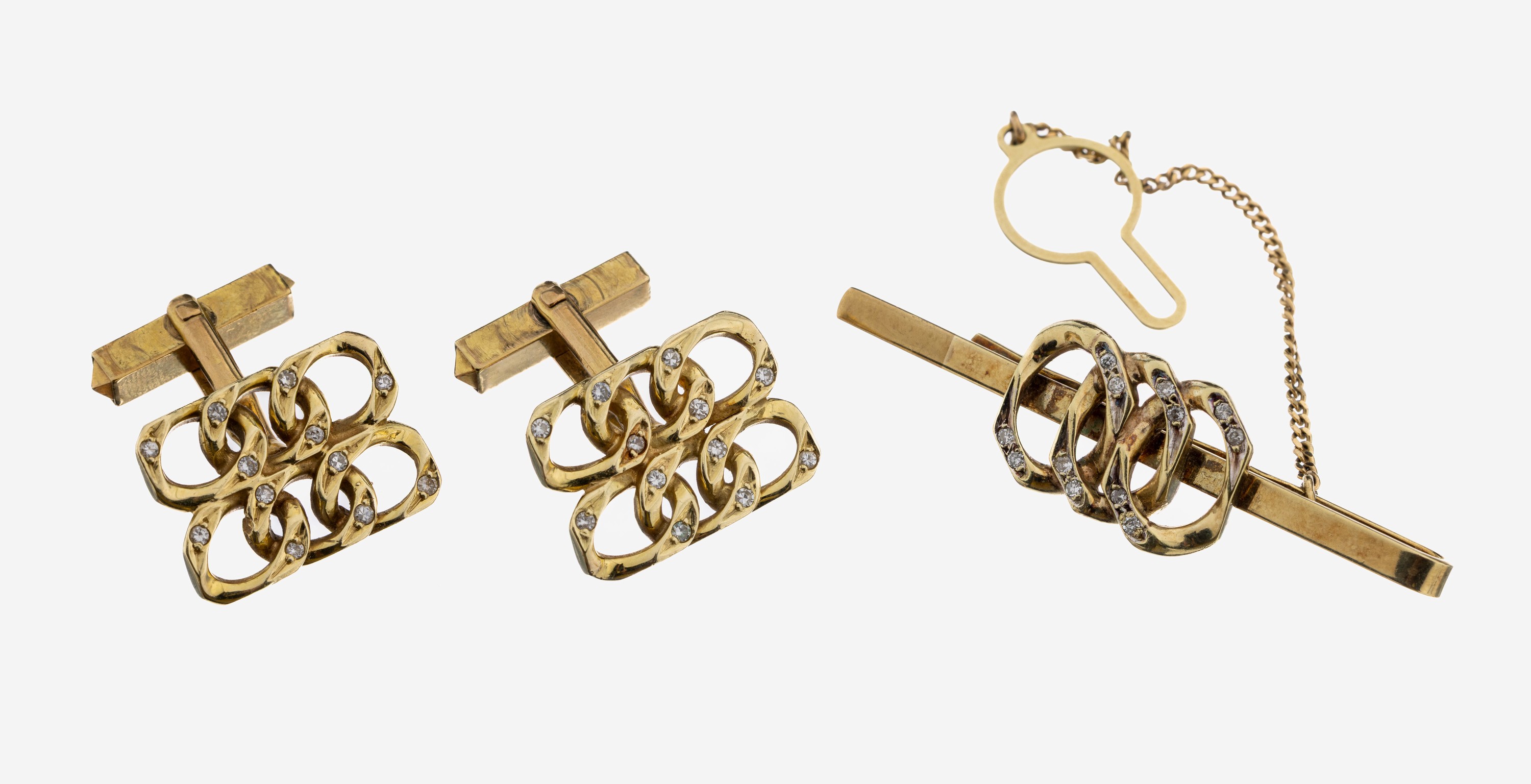 Image 27112530 - 14 kt Gold Diamant-Herrenschmuckset, GG 585/000, best. aus: 1 Paar Manschettenknöpfe, ...
