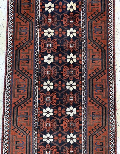 27112521b - Belutsch antik, Persien, um 1900, Wolle aufWolle, ca. 445 x 92 cm, gereinigt, EHZ: 2 ...