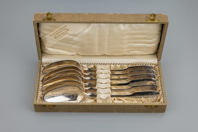 27113062a - Set 6 Menuelöffel, deutsch, um 1890-1910, 800er Silber, Spatenmuster, Stielabschluss ...