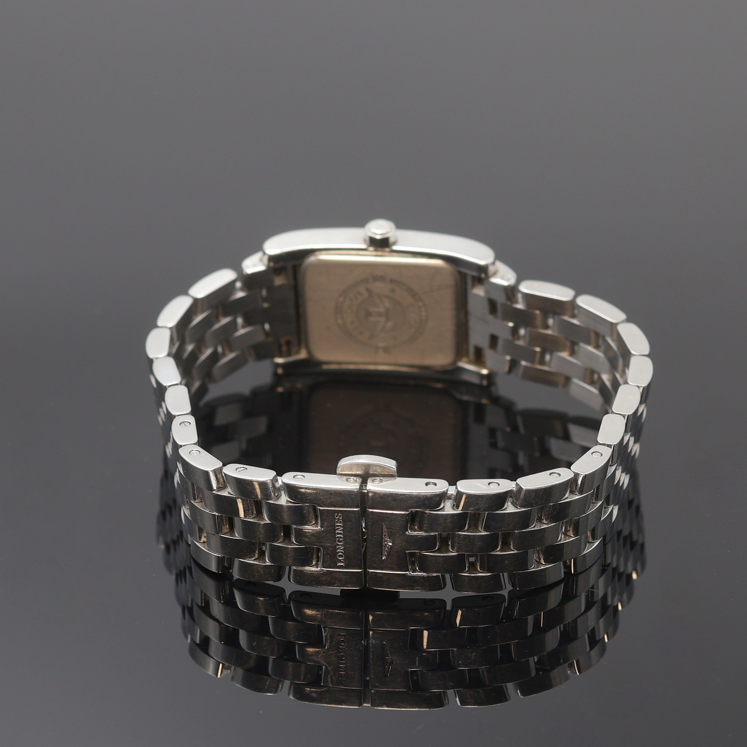 Detail b: LONGINES Damenarmbanduhr DolceVita, Schweiz um 2010, quarz, Edelstahlgeh. inkl. Gliederband m. dopp. Faltschließe, Boden aufgedr., weißes Zifferbl. ...