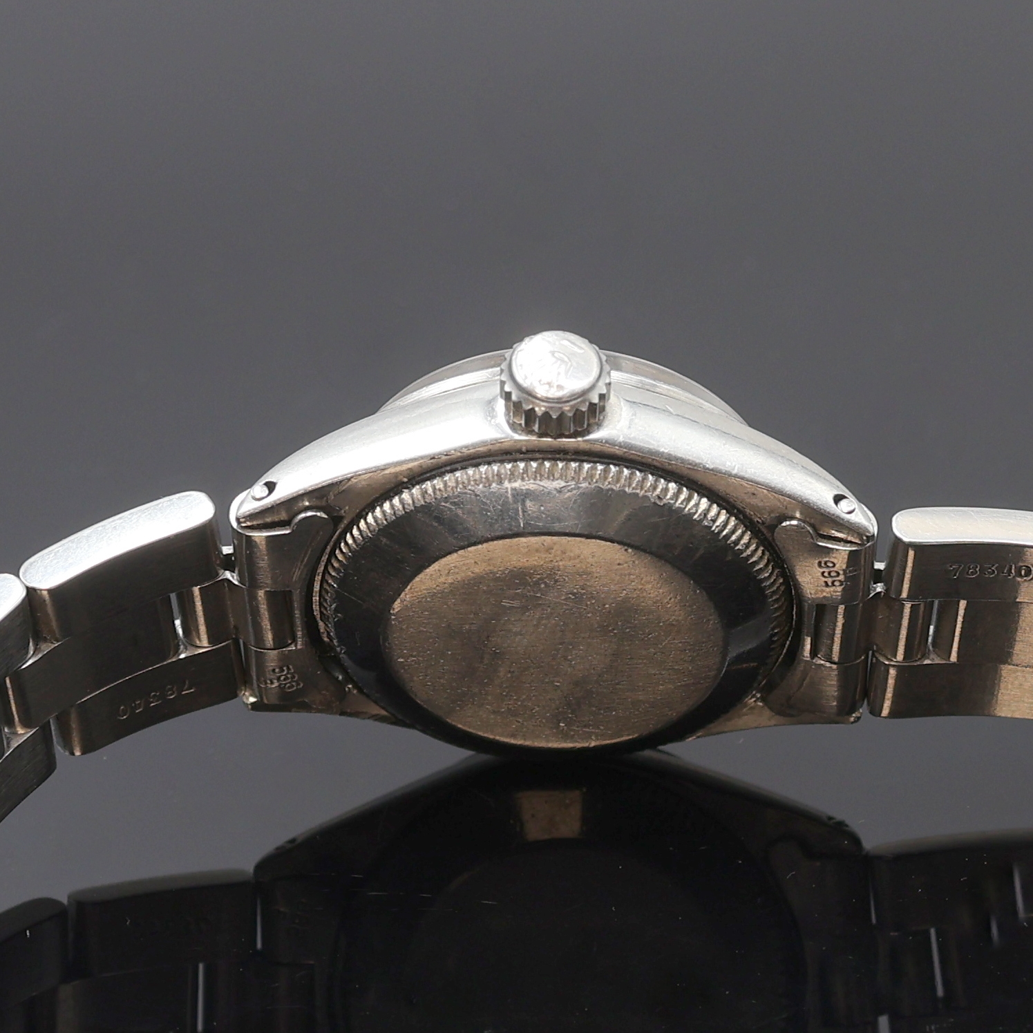 Detail d: ROLEX Oyster Perpetual Date Damenarmbanduhr Referenz 6519, Schweiz 4. Quartal 1968, Automatik, Edelstahlgeh. inkl. orig. Oysterband m. Faltschl., ...