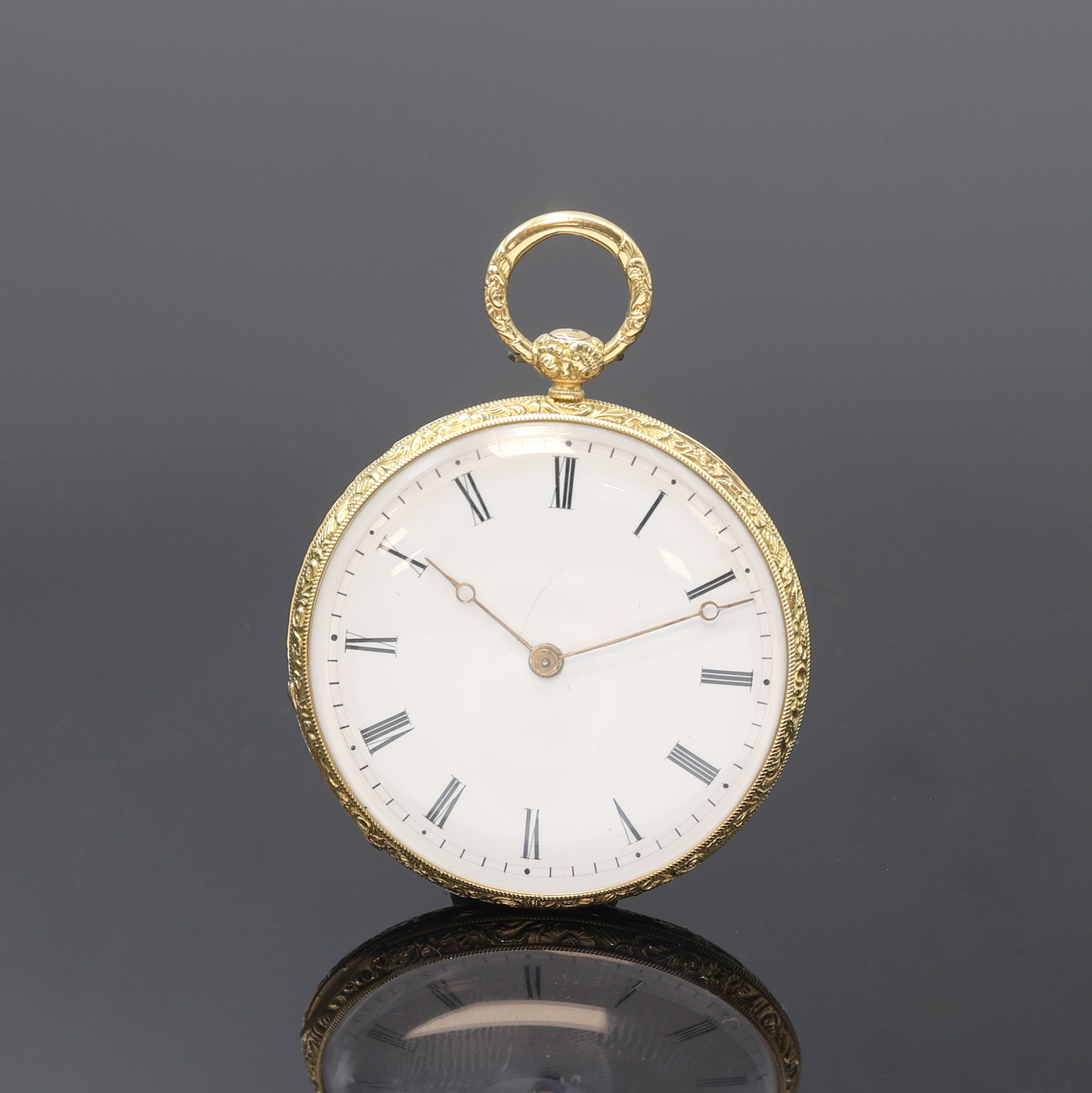 Image 27113157 - 18k yellow gold open face pocket watch, Switzerland around 1880, floral engraved case, ...