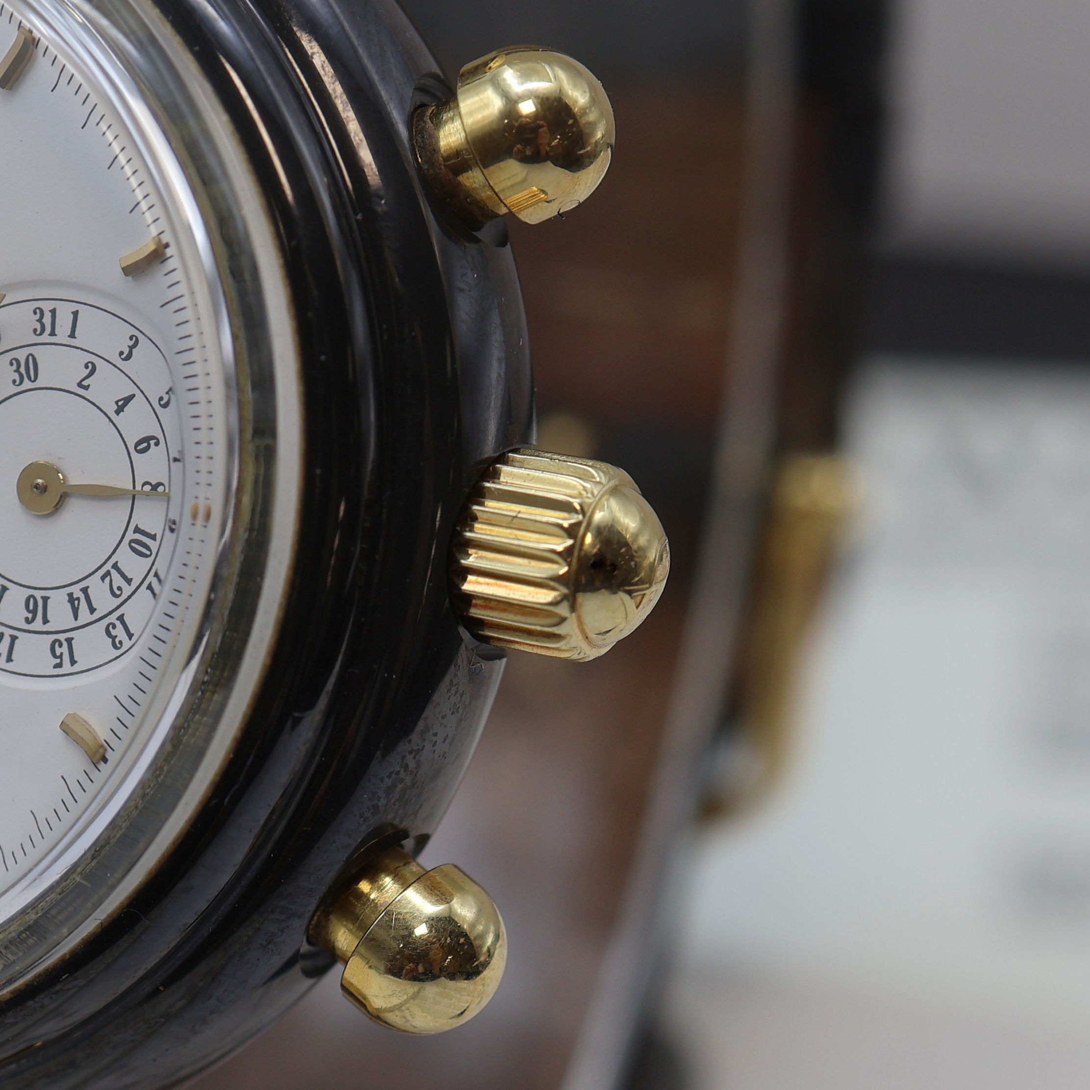 Detail b: IWC feiner und seltener, astronomischer Armbandchronograph Modell Da Vinci mit ewigem Kalender Referenz 3755, Automatik, Keramik und GG 750/000 ...