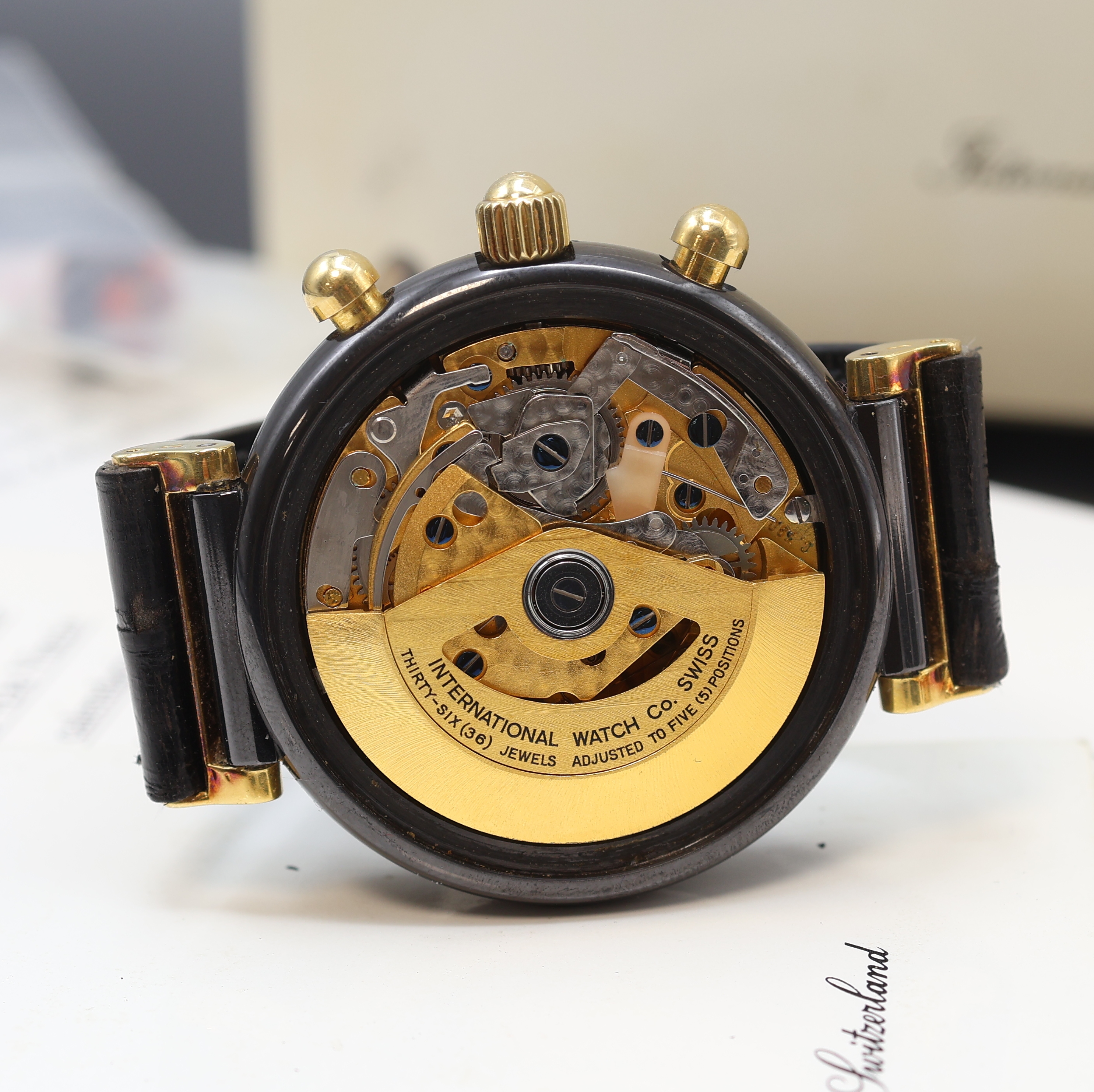 Detail g: IWC feiner und seltener, astronomischer Armbandchronograph Modell Da Vinci mit ewigem Kalender Referenz 3755, Automatik, Keramik und GG 750/000 ...