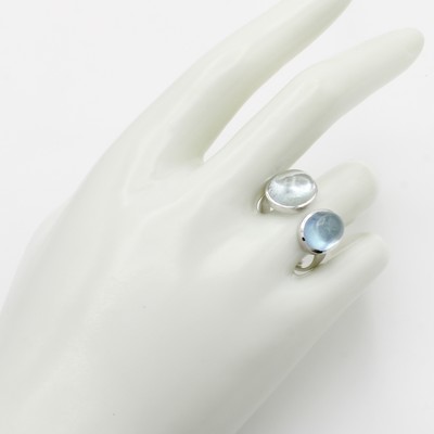 27114769a - Ring mit Aquamarincabochons, WG 585/000, 2 Aquam. zus. ca. 9.2 ct, RW ca. 59 ...