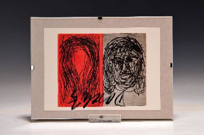 27114773k - Georg Baselitz, 1938-2023, Kunstpostkarte ´Face and Teardrop´ mit Gefälligkeitssignatur ...