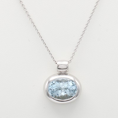 27114782a - Anhänger mit Aquamarin an Kette, WG 750/000, ovaler Aquam. ca. 9.1 ct, Gesamtgew. Anh. ...
