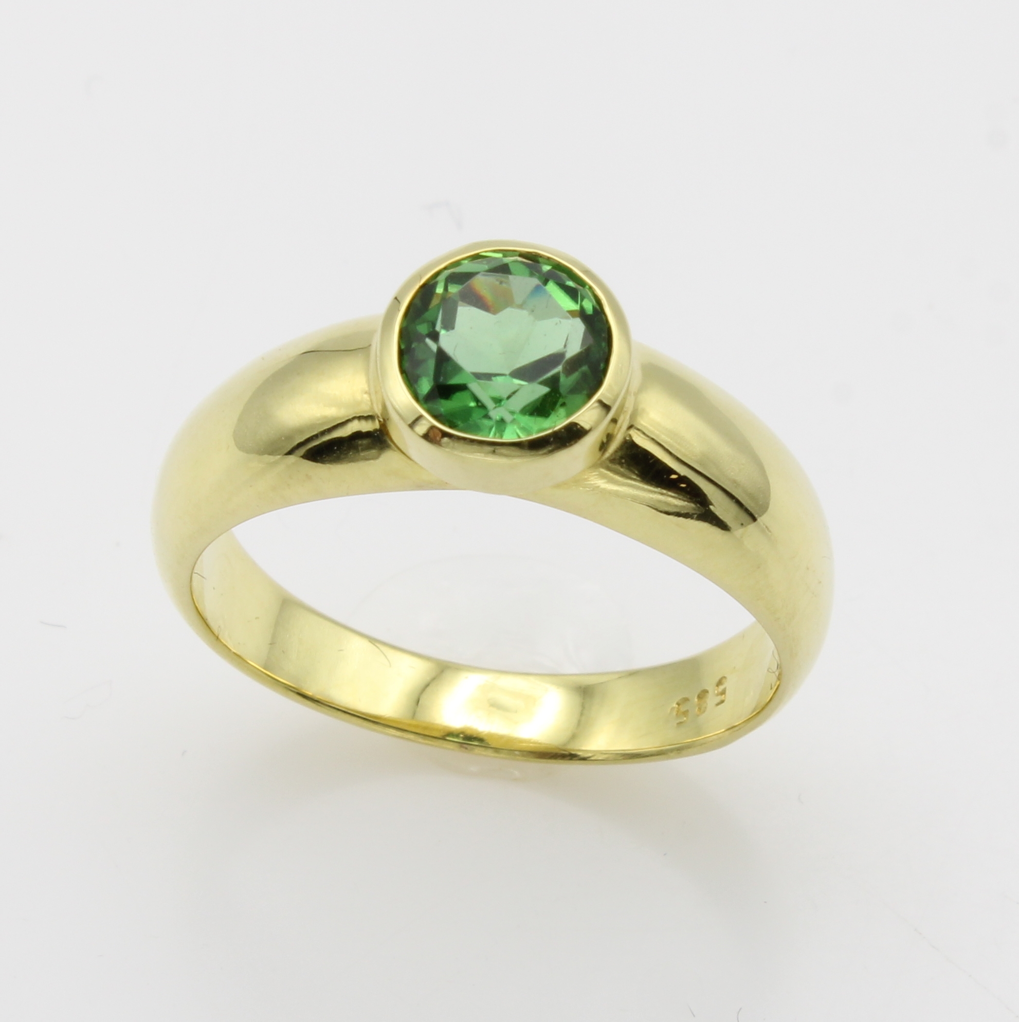 Image 27114800 - Ring mit Turmalin, GG 585/000, runder, grüner Turmalin in glatter Fassung ca. 1.25 ct, ...
