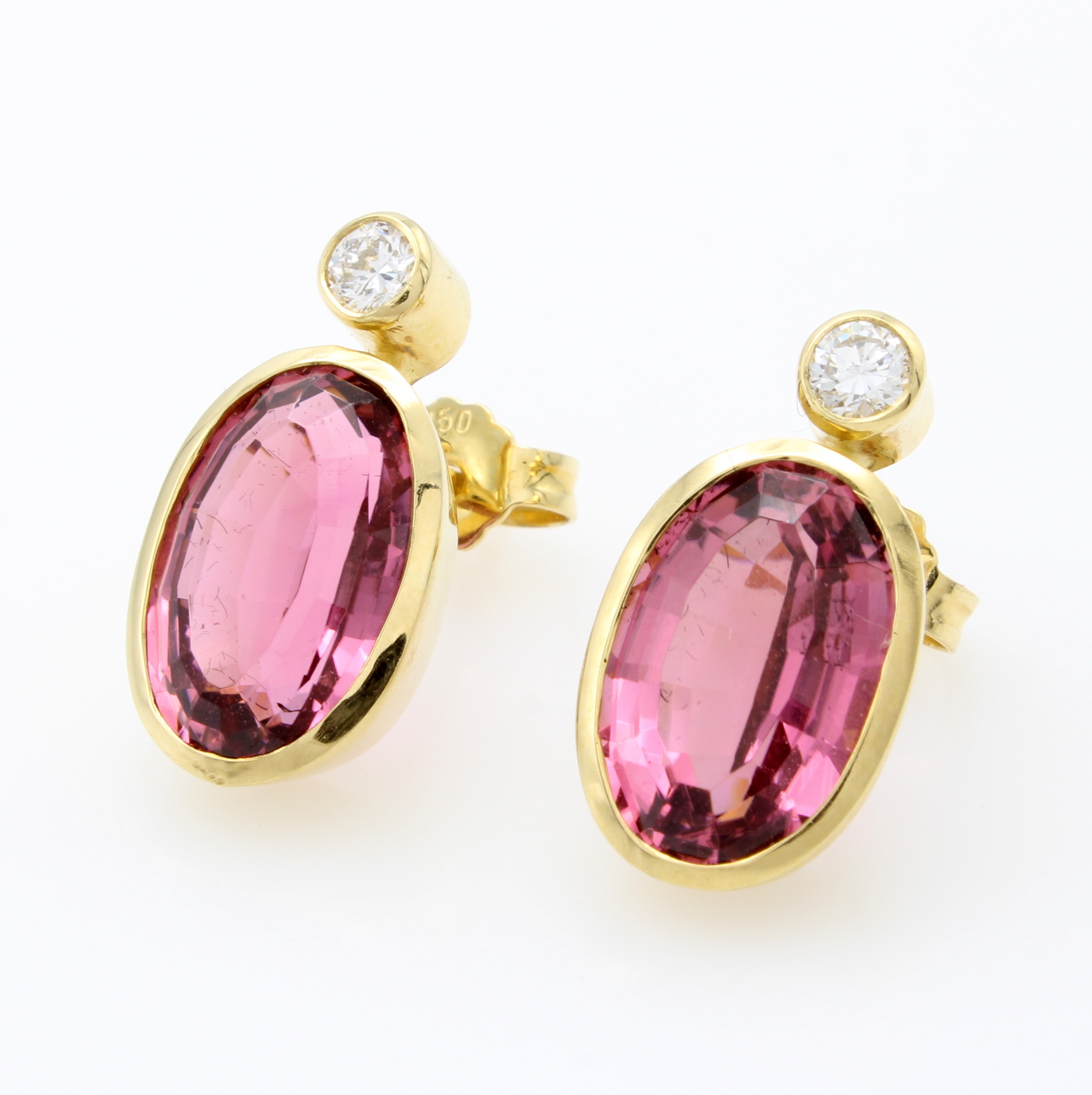 Image 27114815 - Paar Ohrstecker mit Turmalinen und Brillanten, GG 750/000, 2 ovale, rosa Turmaline zus. ...