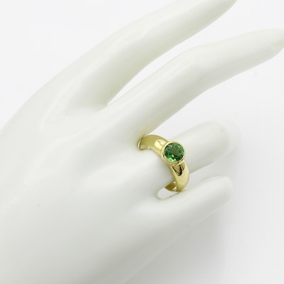 27114800a - Ring mit Turmalin, GG 585/000, runder, grüner Turmalin in glatter Fassung ca. 1.25 ct, ...