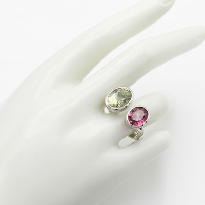 27114803a - Ring mit Turmalinen, WG 585/000, grüner u. rosa Turmalin zus. ca. 6.8 ct, RW ca. 57 ...