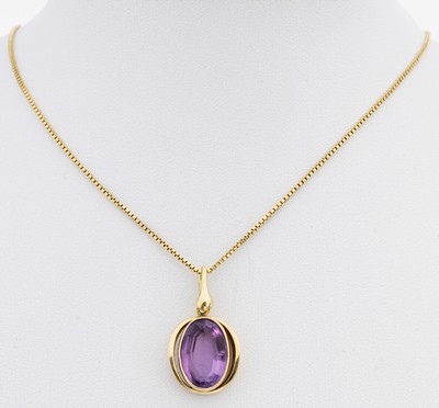 Image 14 kt Gold Amethyst-Anhänger, GG 585/000, schlichtes Design, Amethyst im ovalem ...