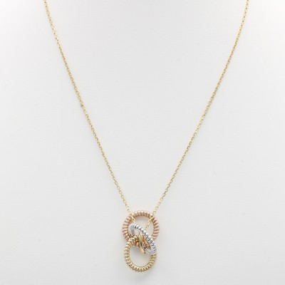 Image 3-teiliger Anhänger an Kette, GG/WG/RG 585/ 000, ineinander verschlungen und ...